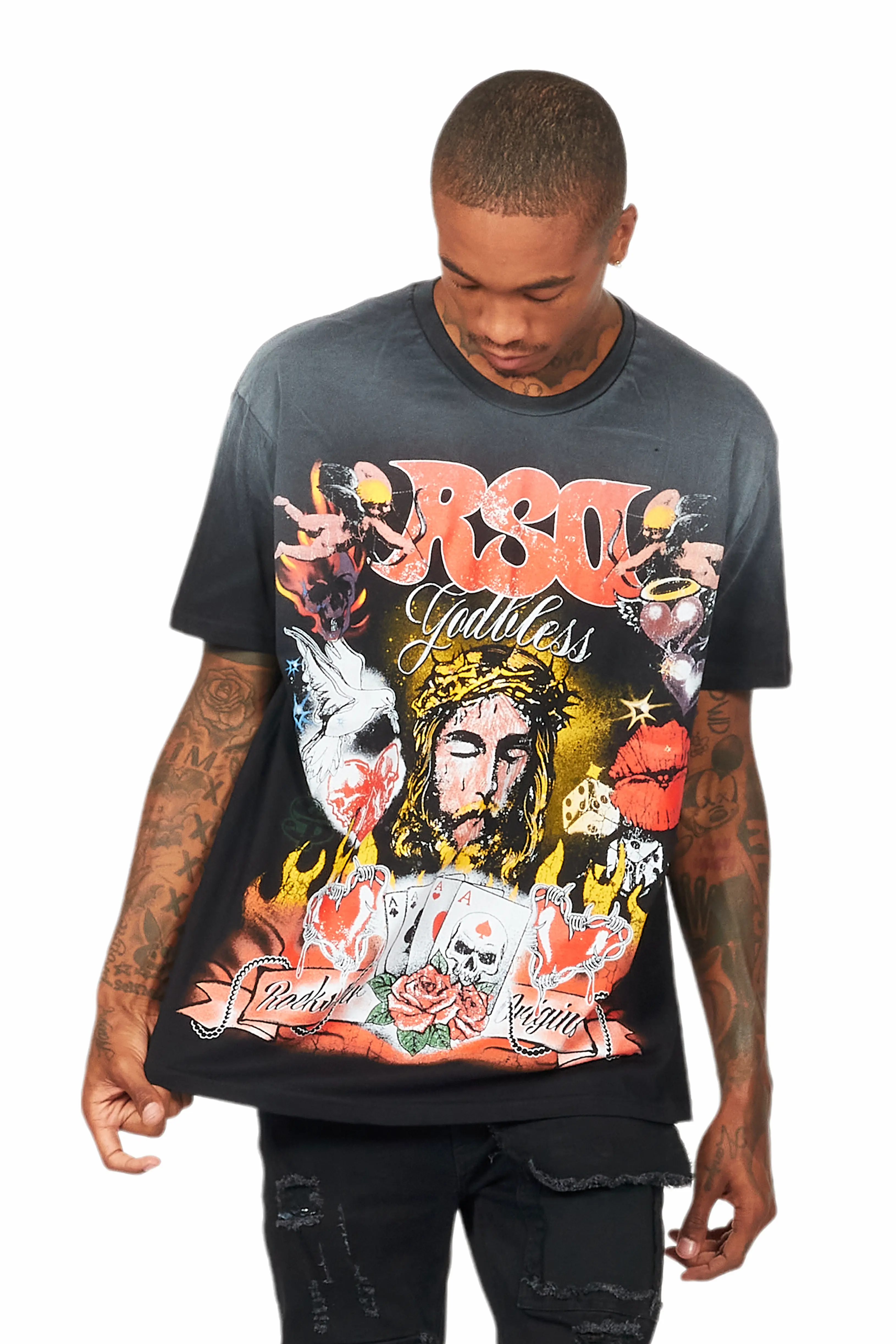 Germain Black Graphic Oversized T-Shirt - Image 3