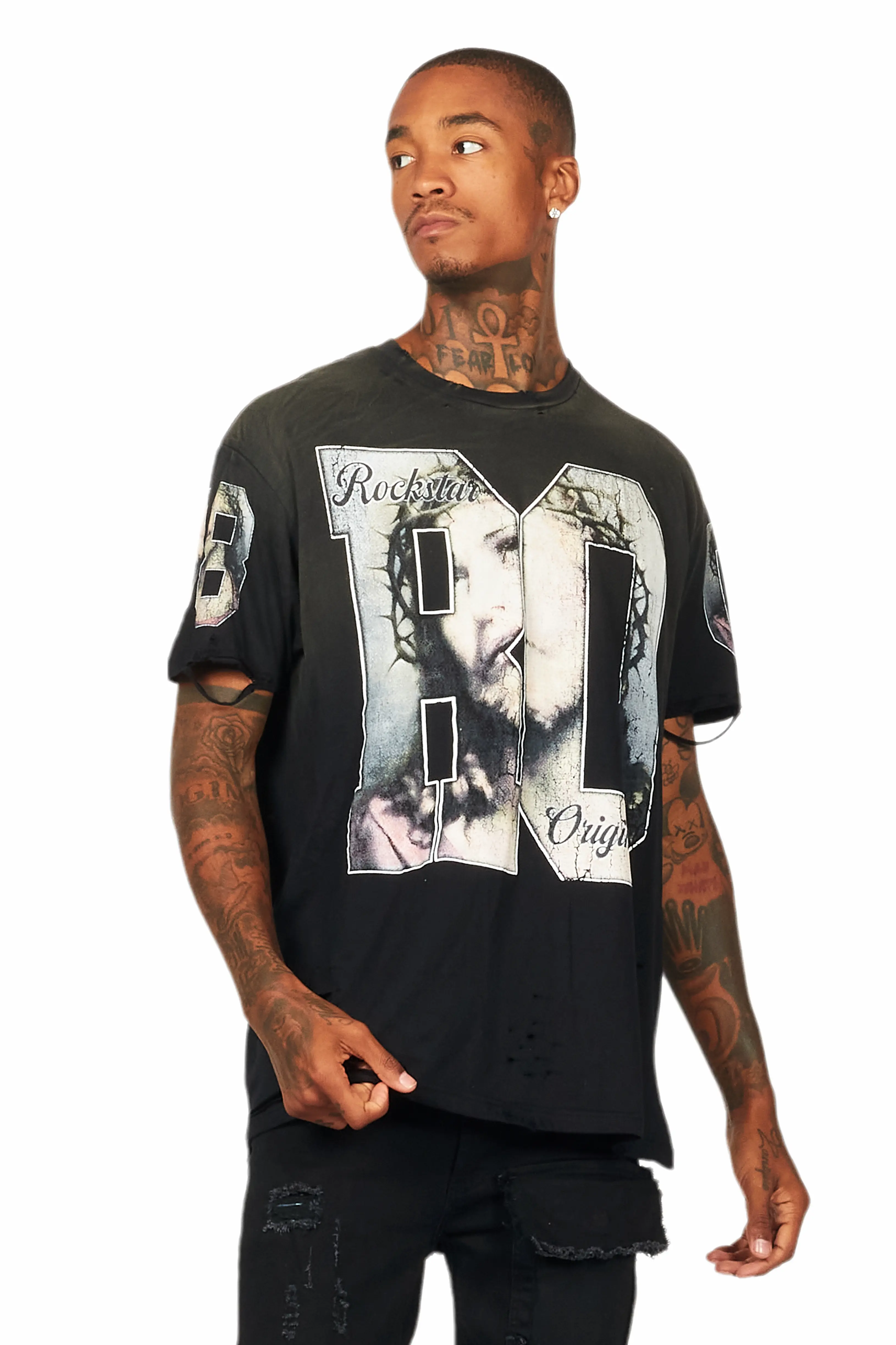 Lainer Black Graphic Oversized T-Shirt - Image 2