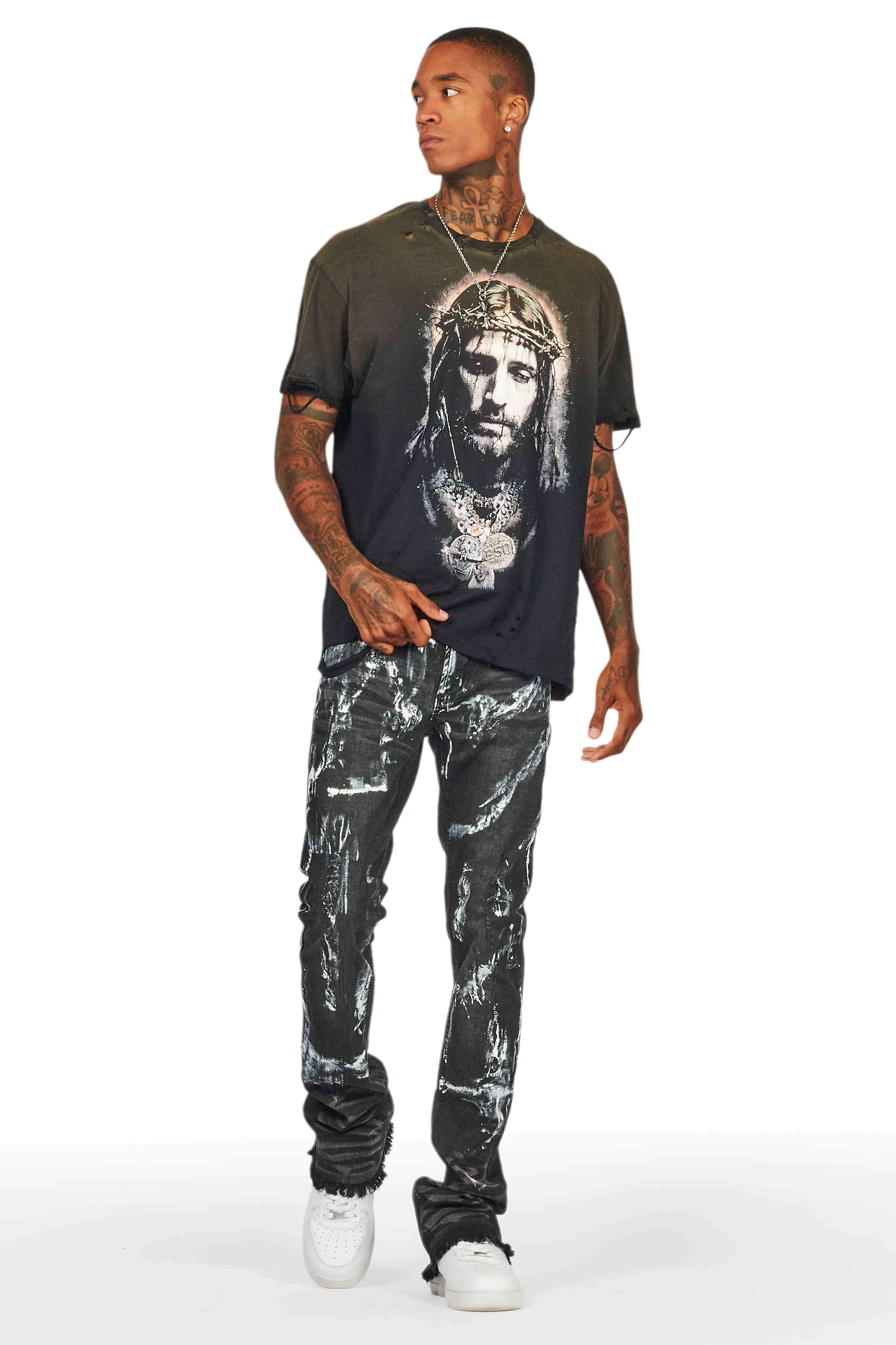 Macias Black Graphic Oversized T-Shirt - Image 2