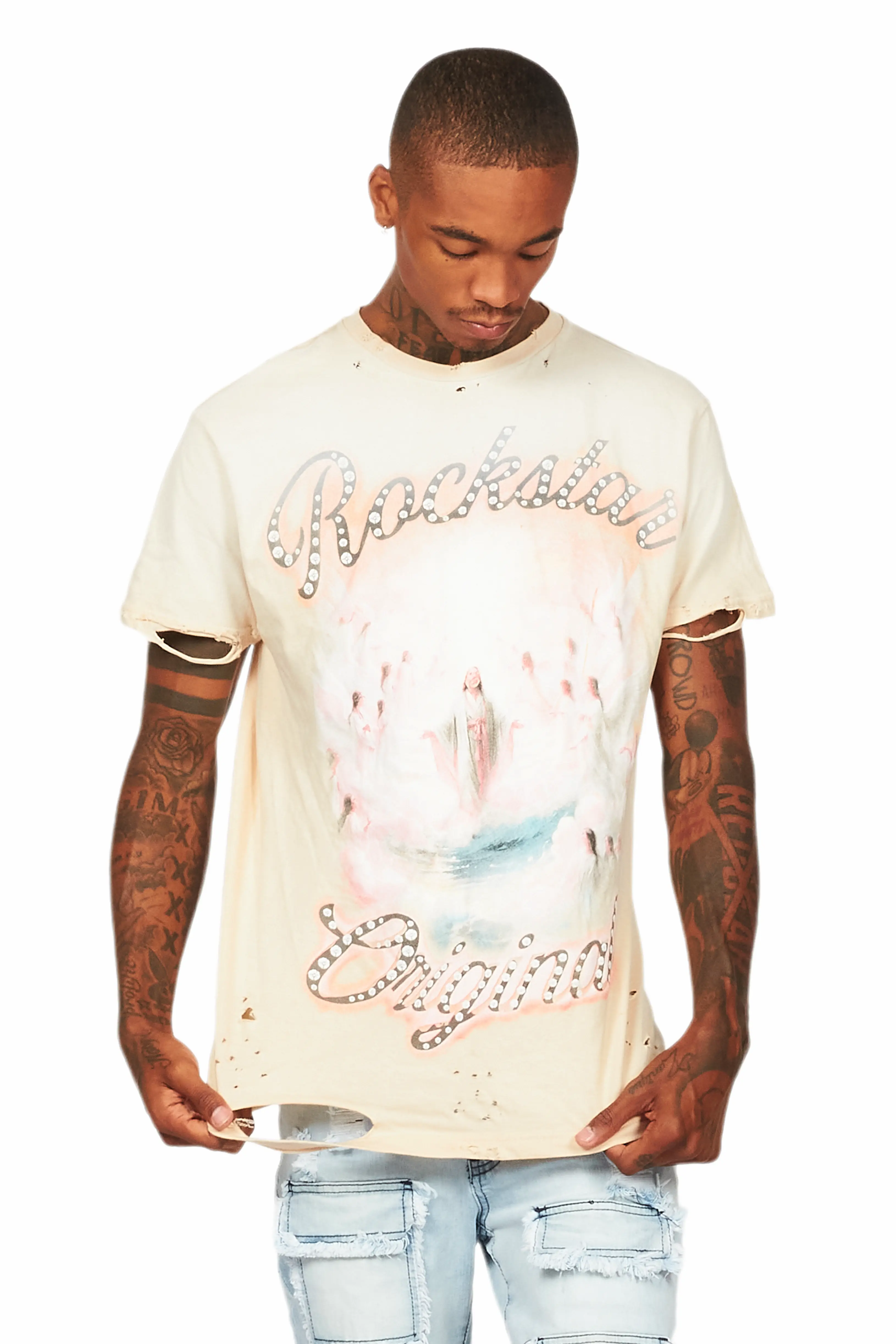 Taman Beige Graphic Oversized T-Shirt - Image 3