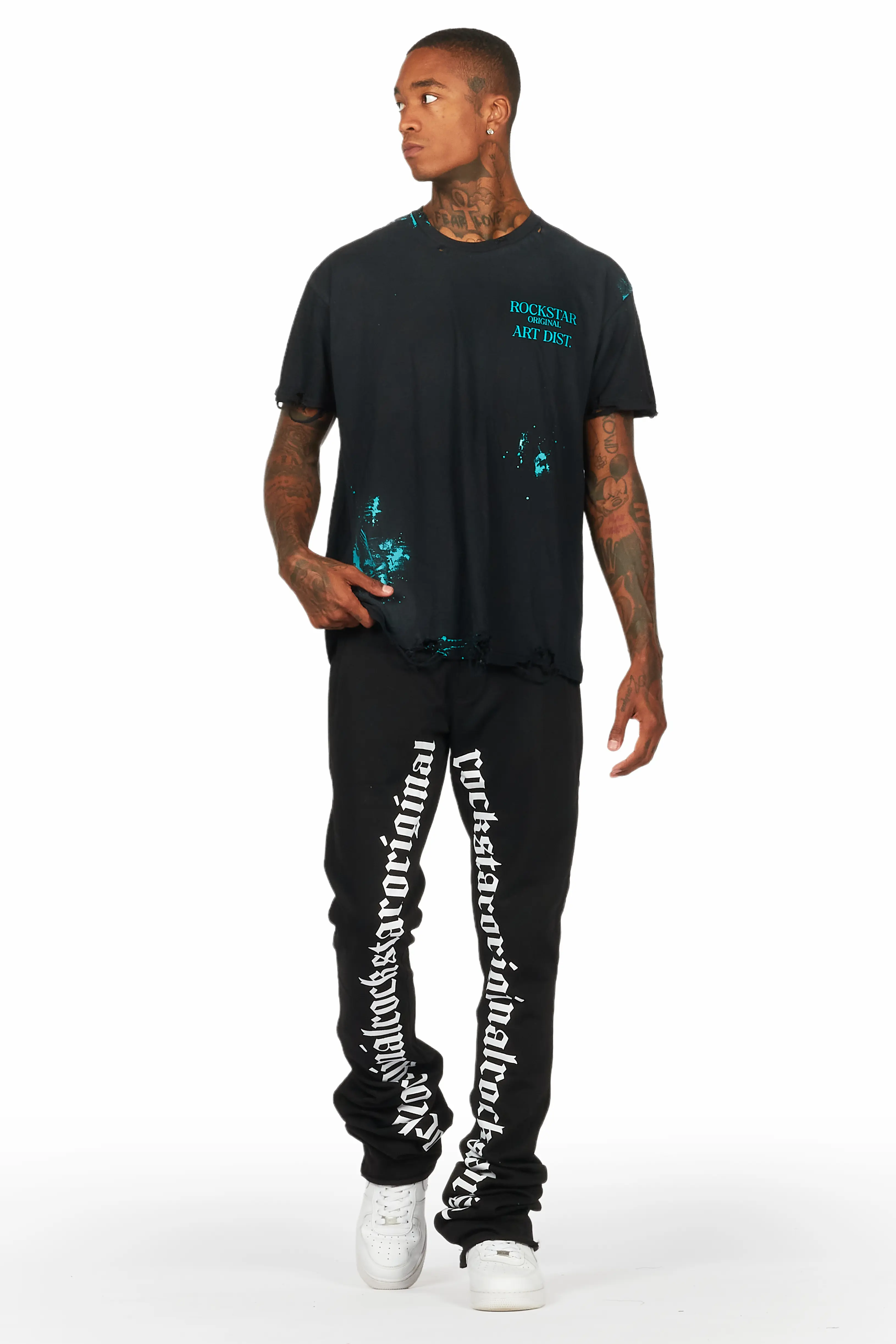 Farrell Black/Mint Graphic Oversized T-Shirt - Image 2