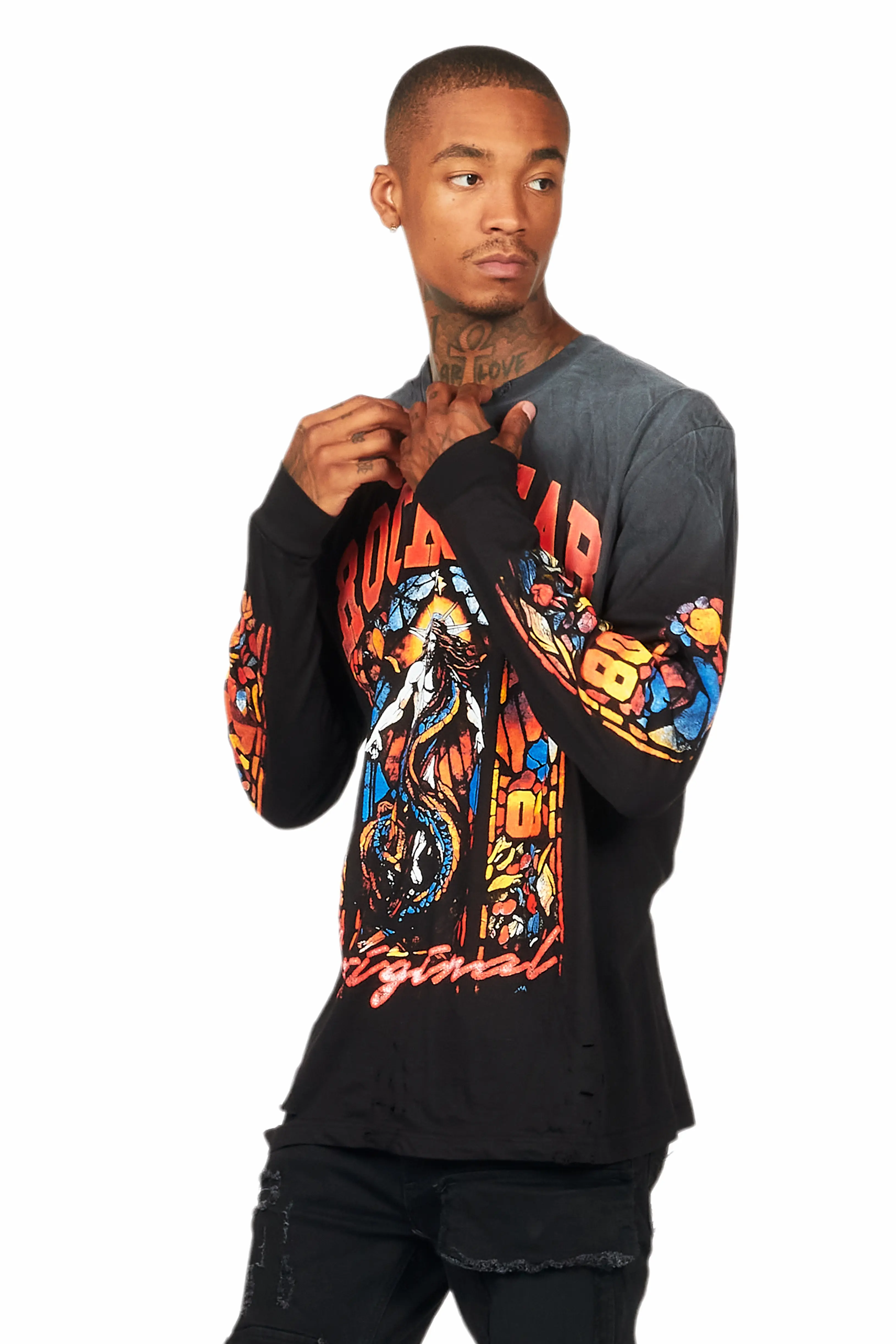 Nalo Black Long Sleeve Graphic T-Shirt - Image 5