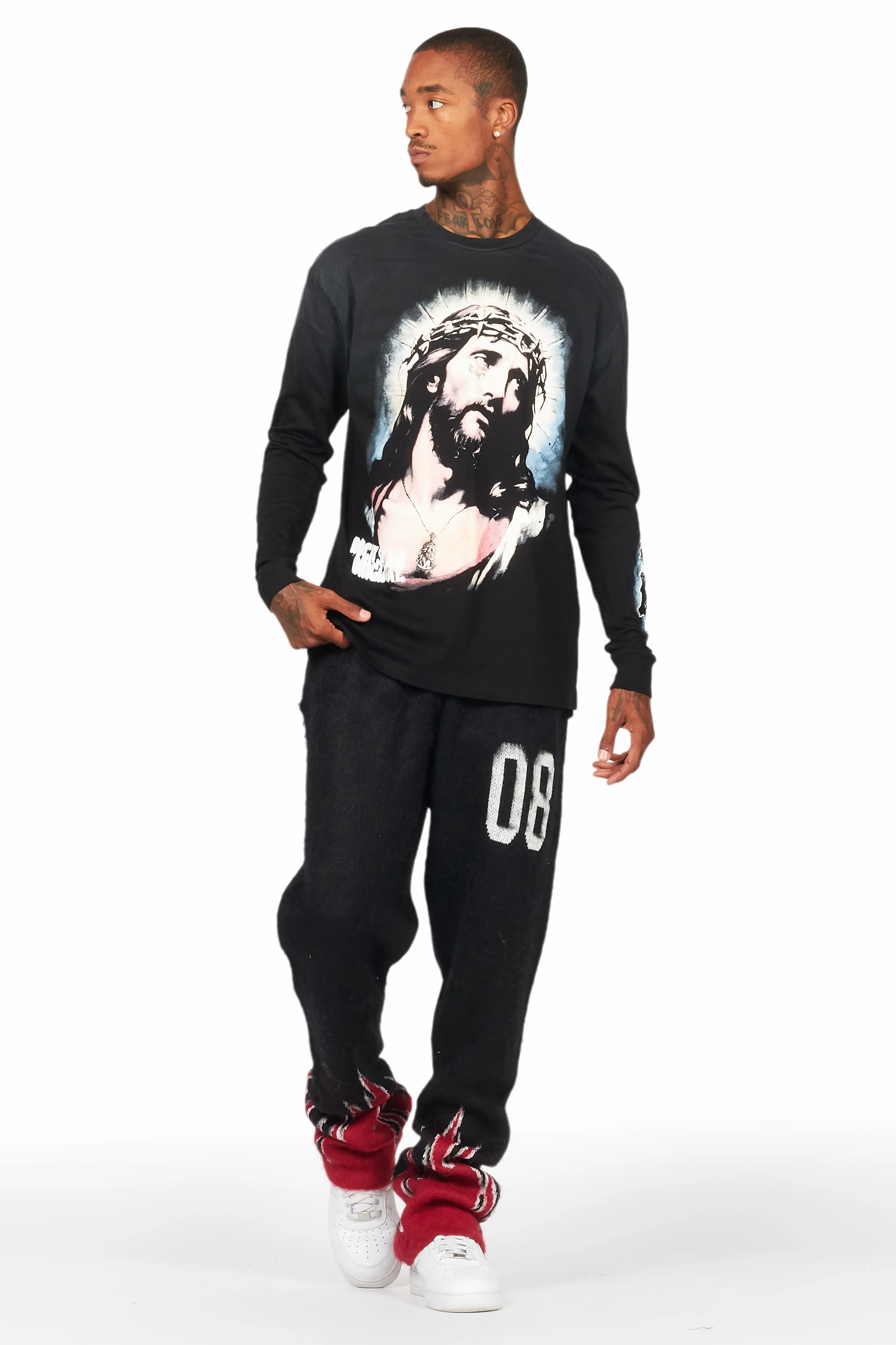 Dacre Black Long Sleeve Graphic T-Shirt - Image 2