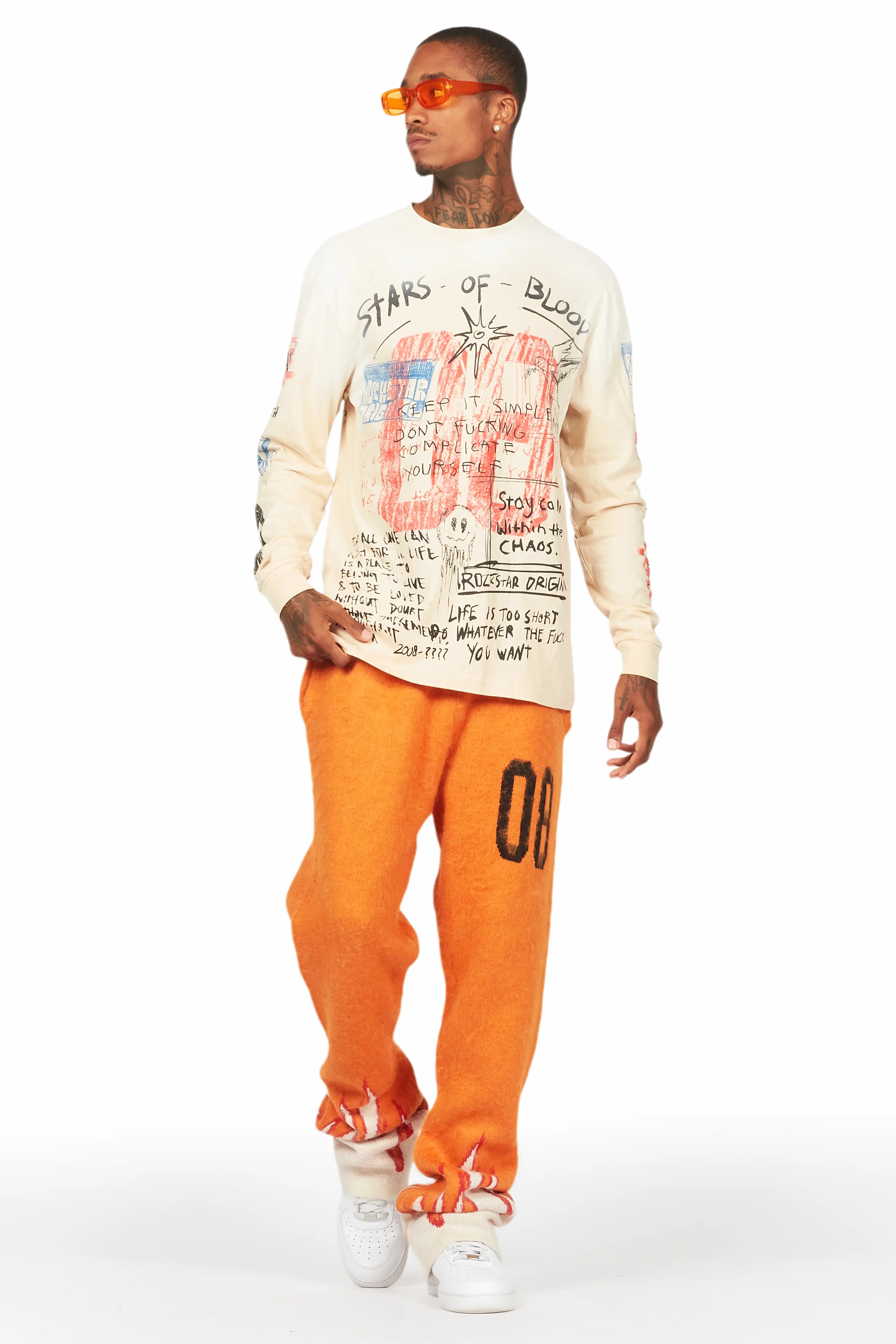 Gabin Beige Long Sleeve Graphic T-Shirt - Image 2