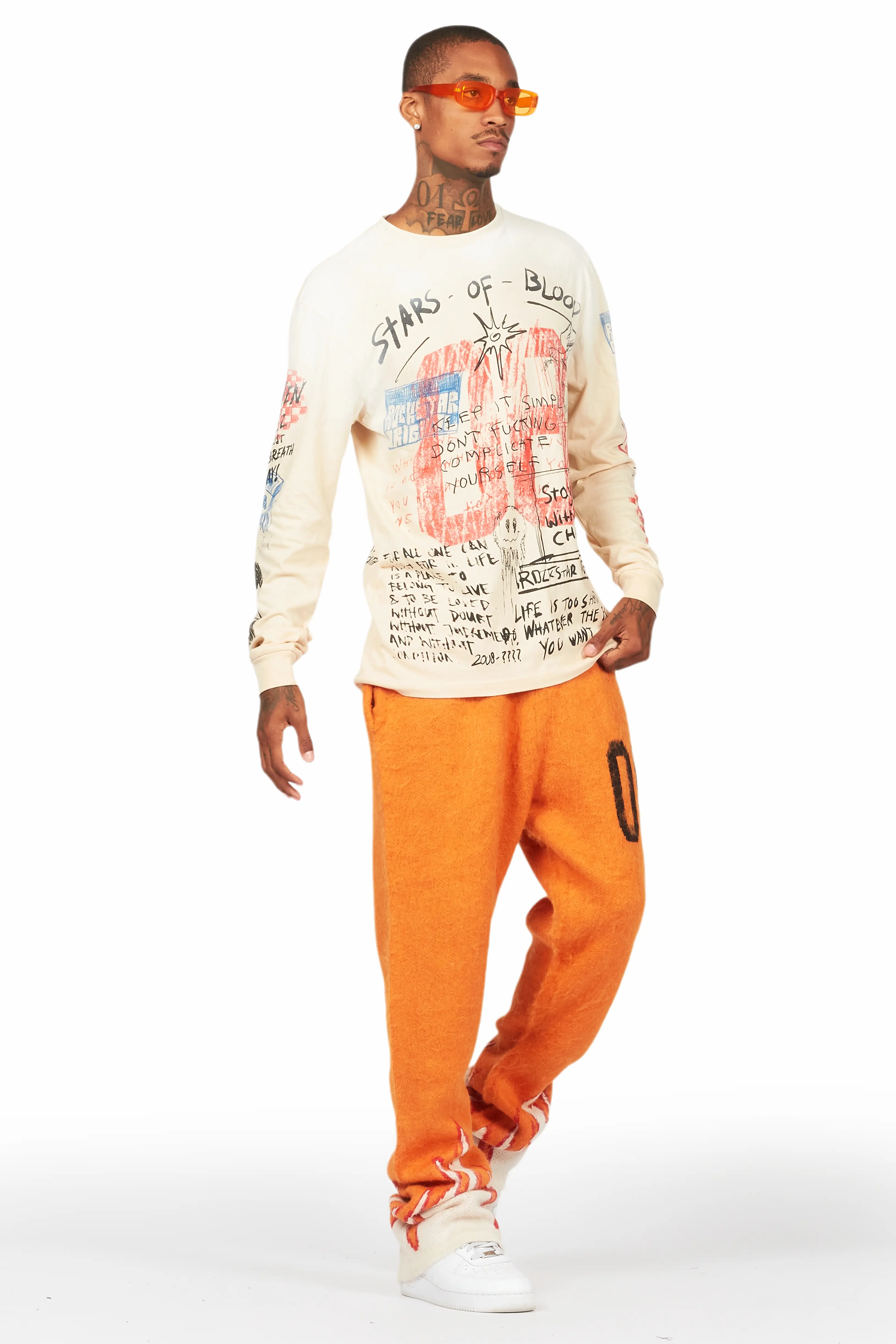 Gabin Beige Long Sleeve Graphic T-Shirt - Image 3