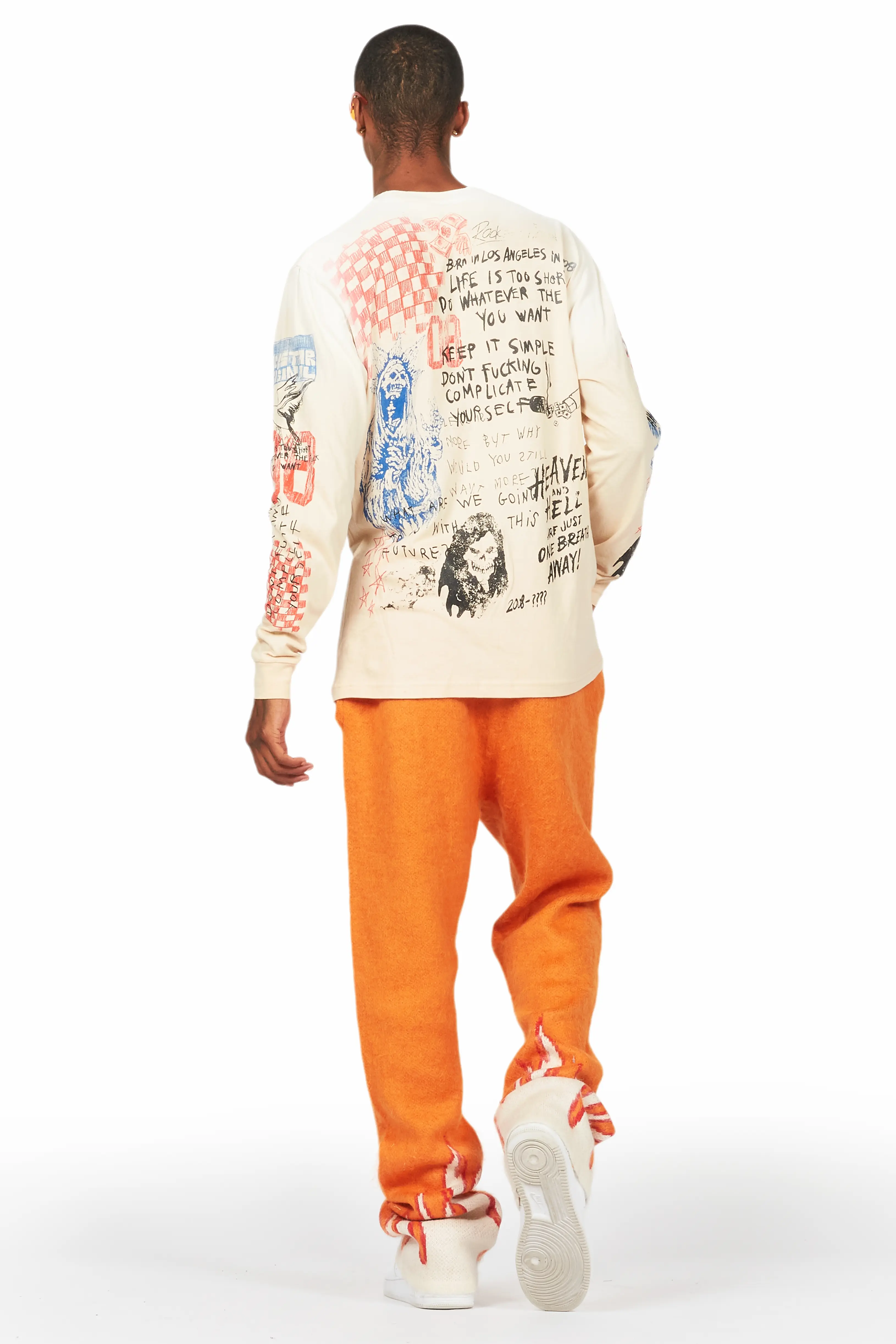 Gabin Beige Long Sleeve Graphic T-Shirt - Image 4