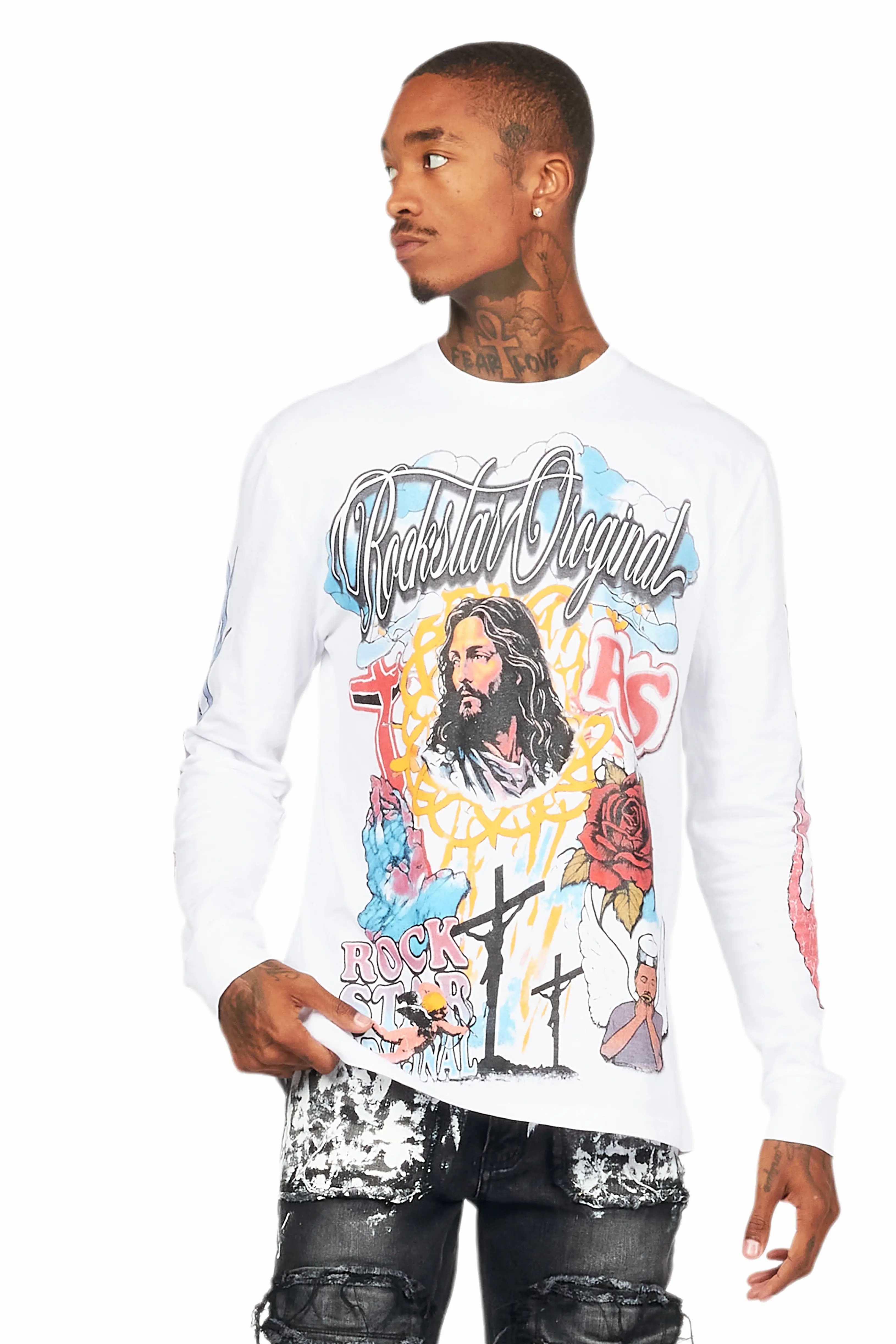 Tadashi White Long Sleeve Graphic T-Shirt - Image 2