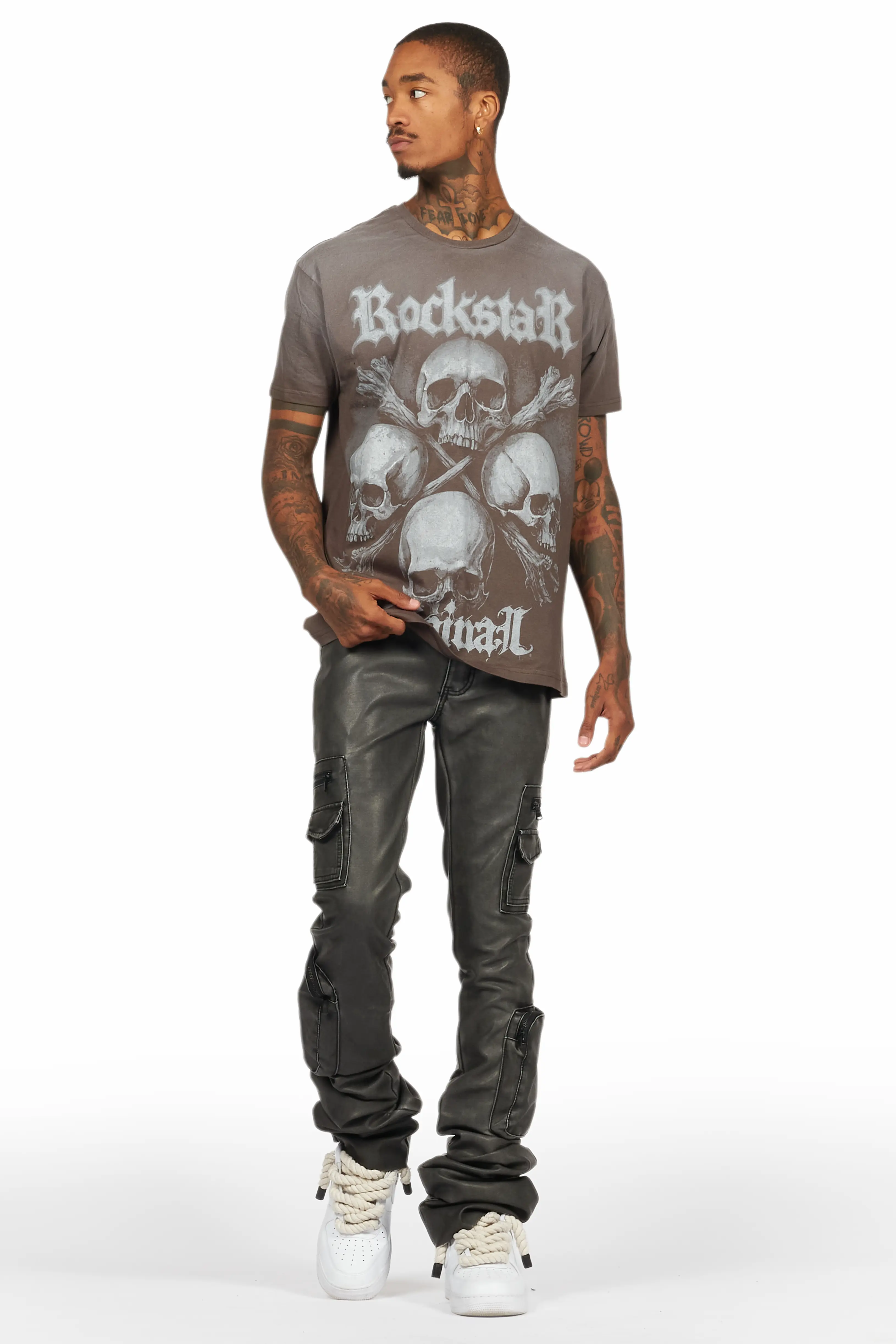 Skulls Charcoal Graphic Oversized T-Shirt - Image 2