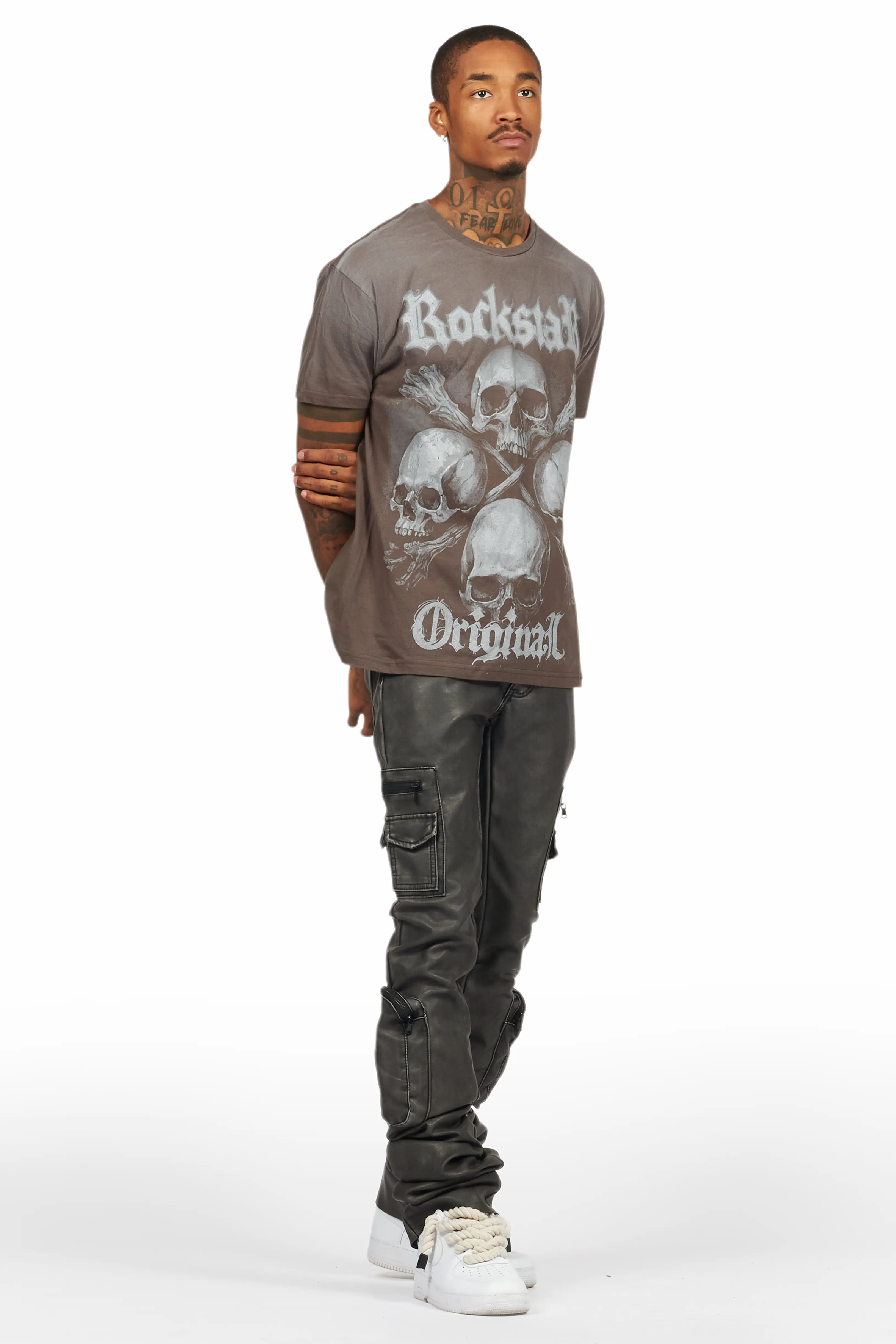 Skulls Charcoal Graphic Oversized T-Shirt - Image 6