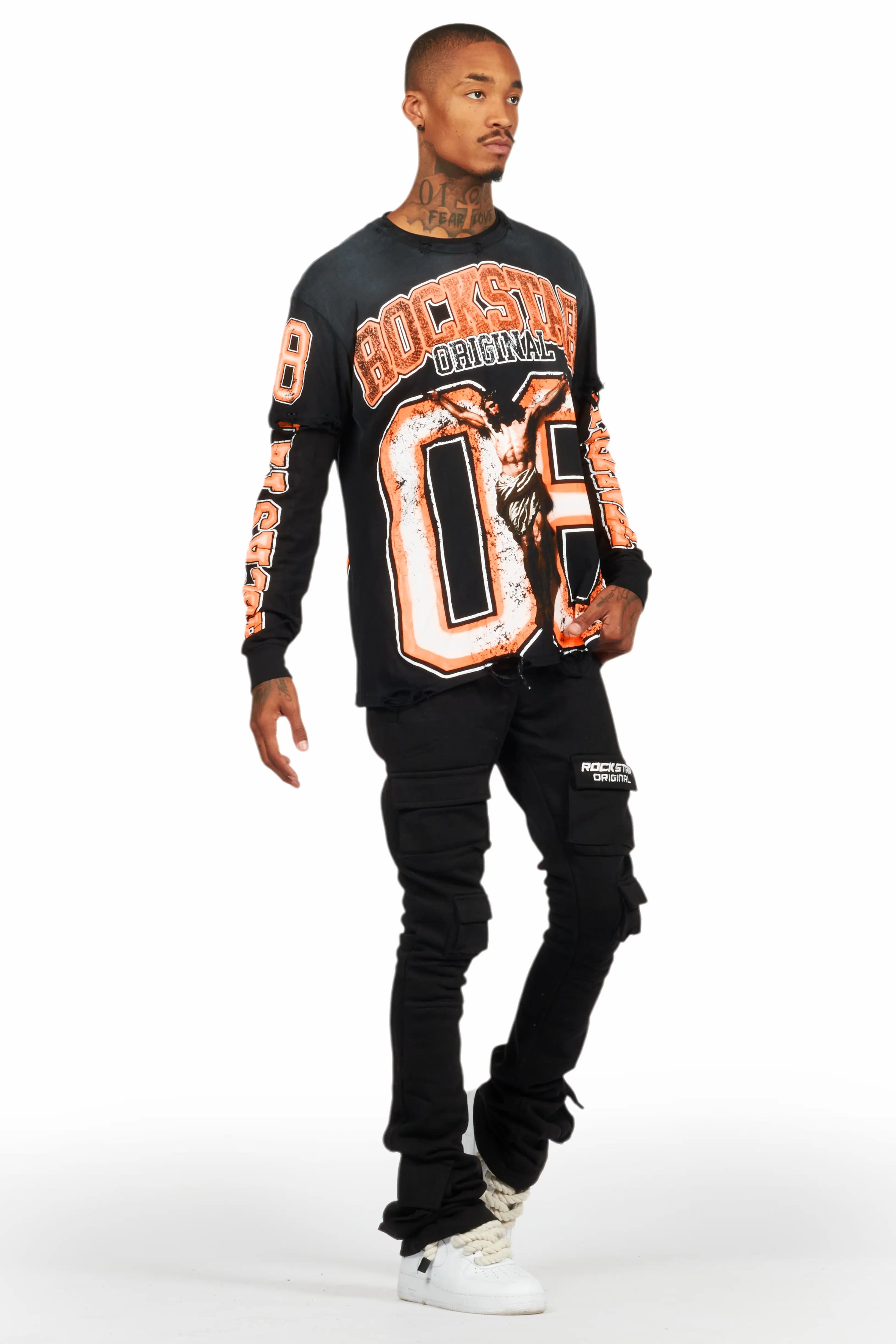 Fields Black/Orange Double Layer Long Sleeve Graphic T-Shirt - Image 13