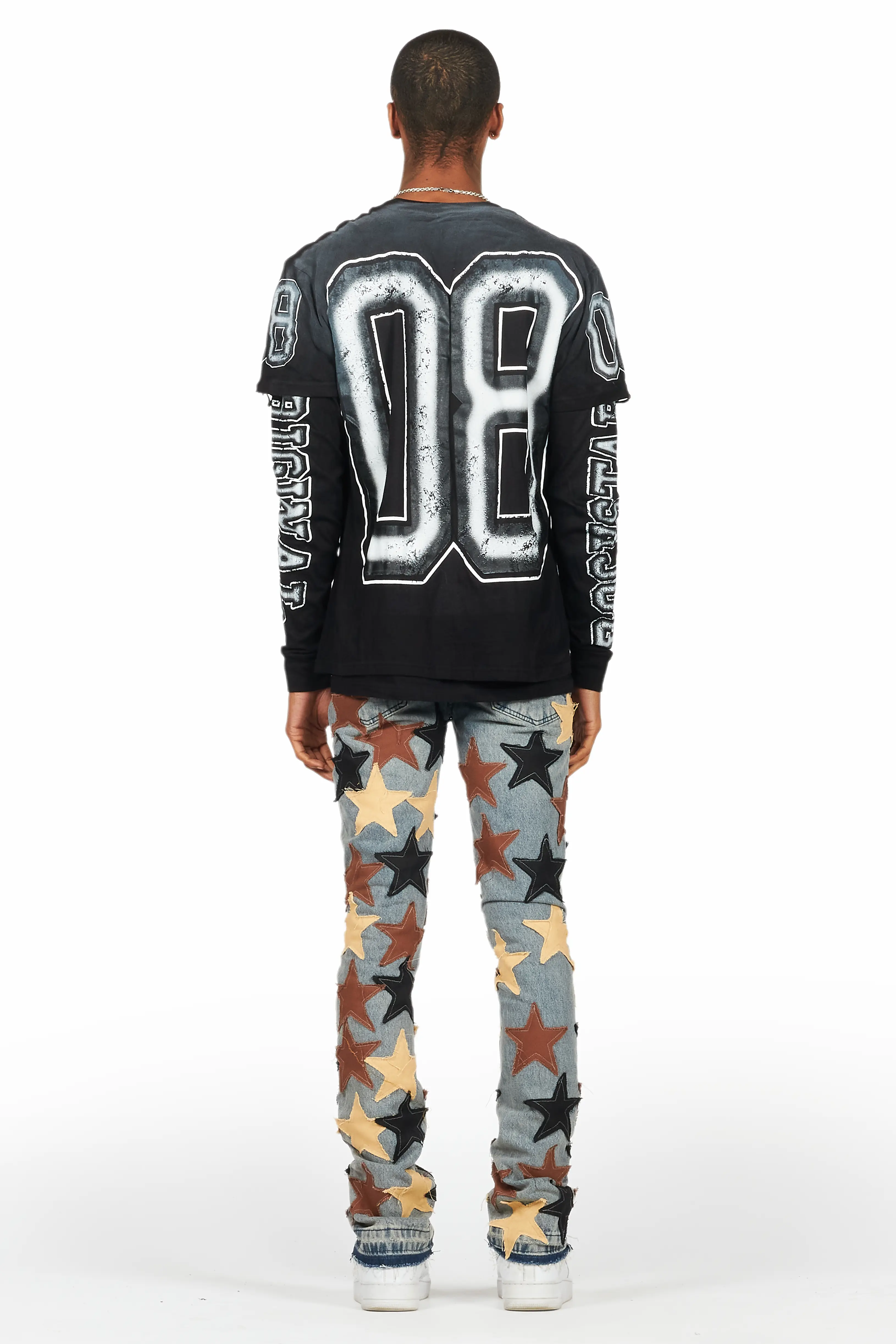 Fields Black/White Double Layer Long Sleeve Graphic T-Shirt - Image 4