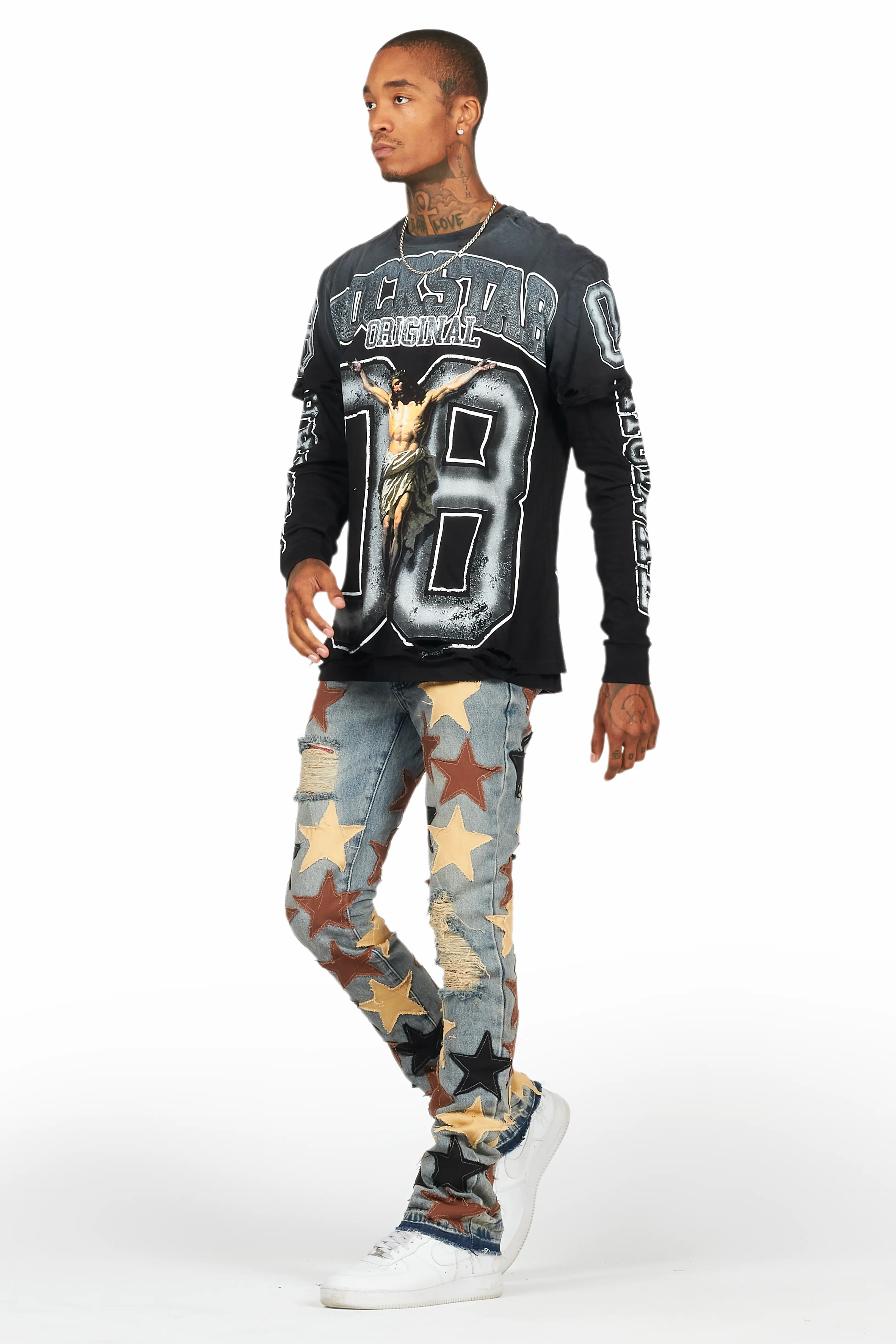Fields Black/White Double Layer Long Sleeve Graphic T-Shirt - Image 5