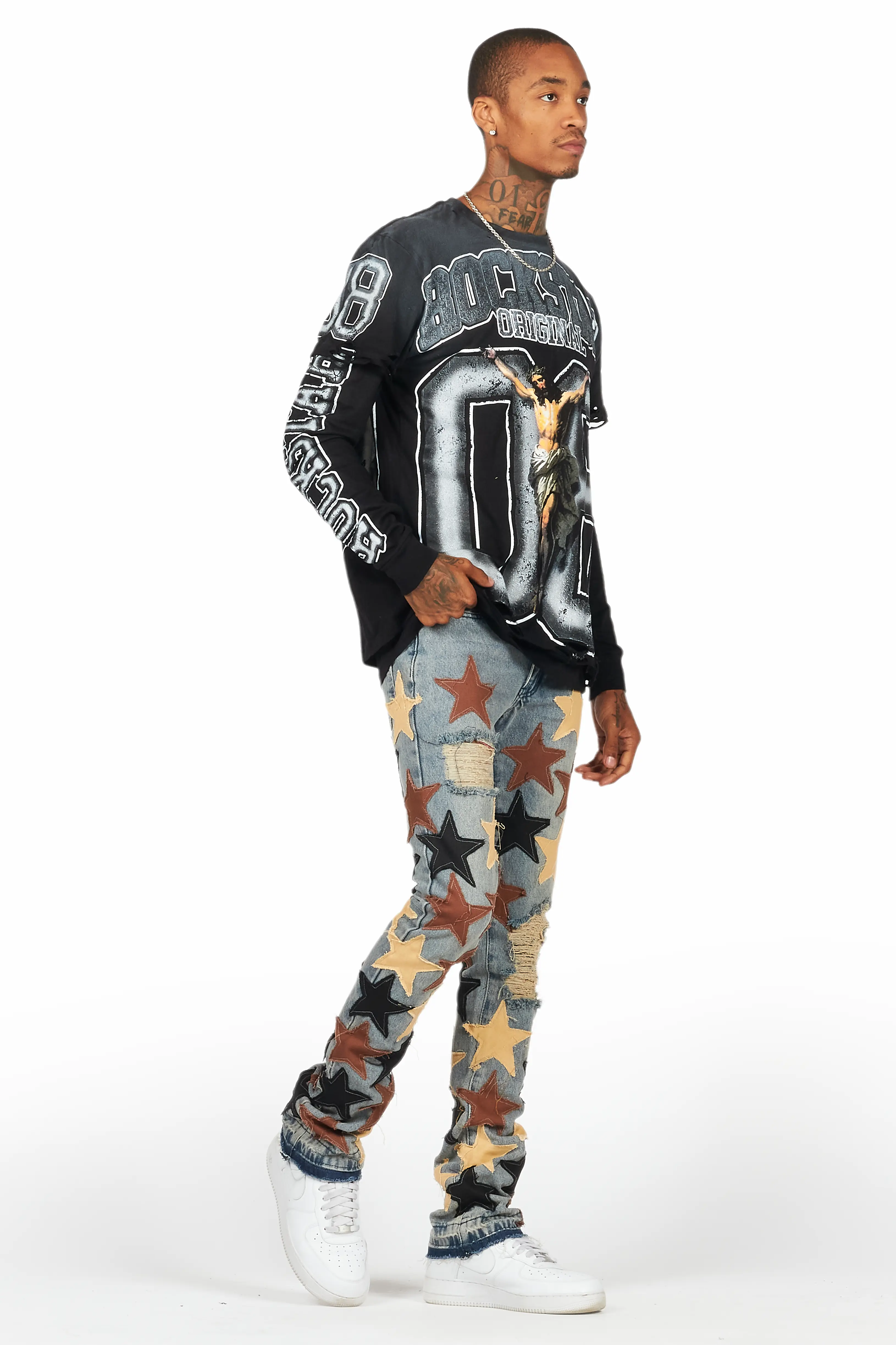Fields Black/White Double Layer Long Sleeve Graphic T-Shirt - Image 6