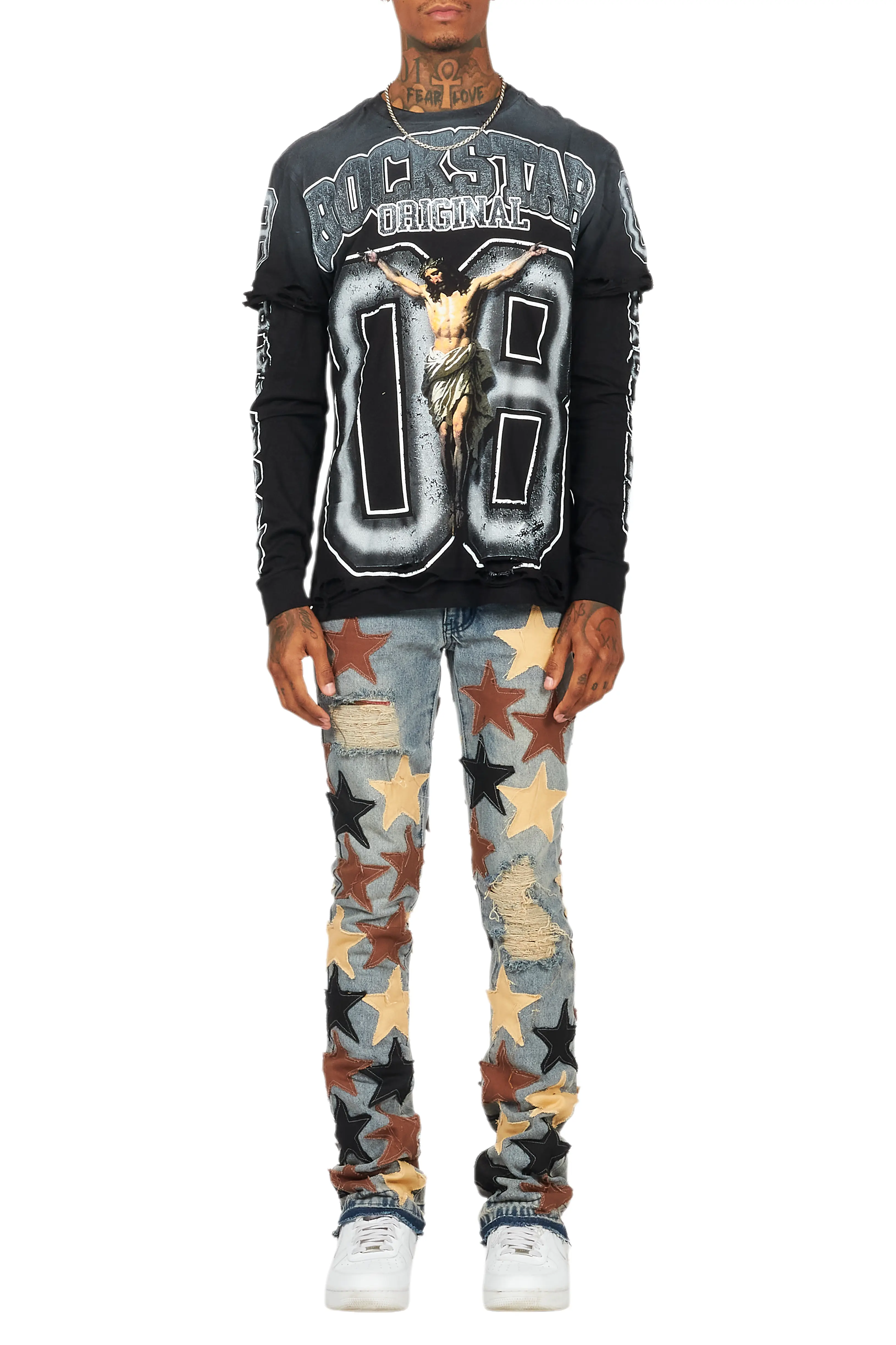 Fields Black/White Double Layer Long Sleeve Graphic T-Shirt - Image 9
