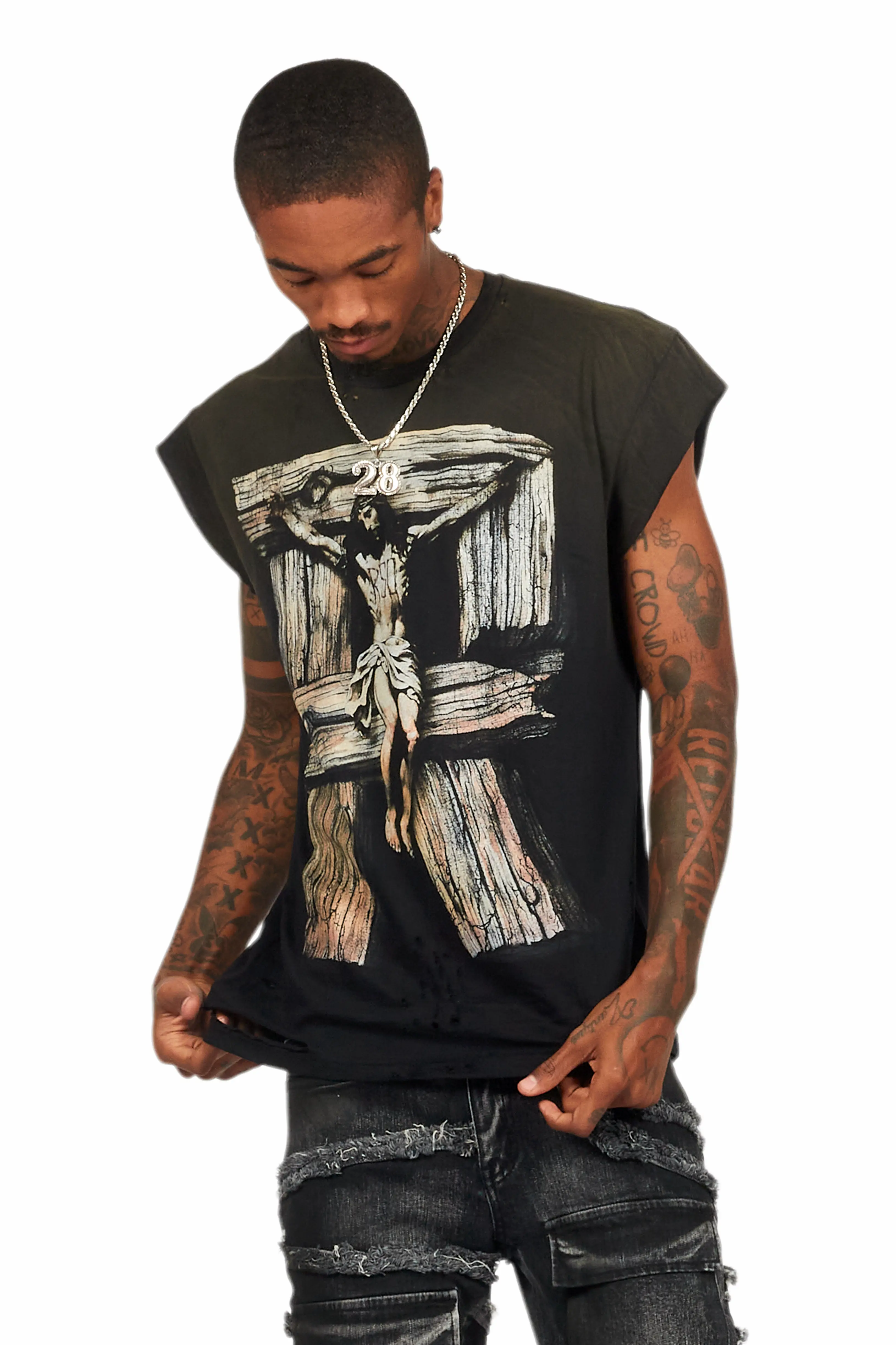 Netto Black Graphic Muscle T-Shirt - Image 3