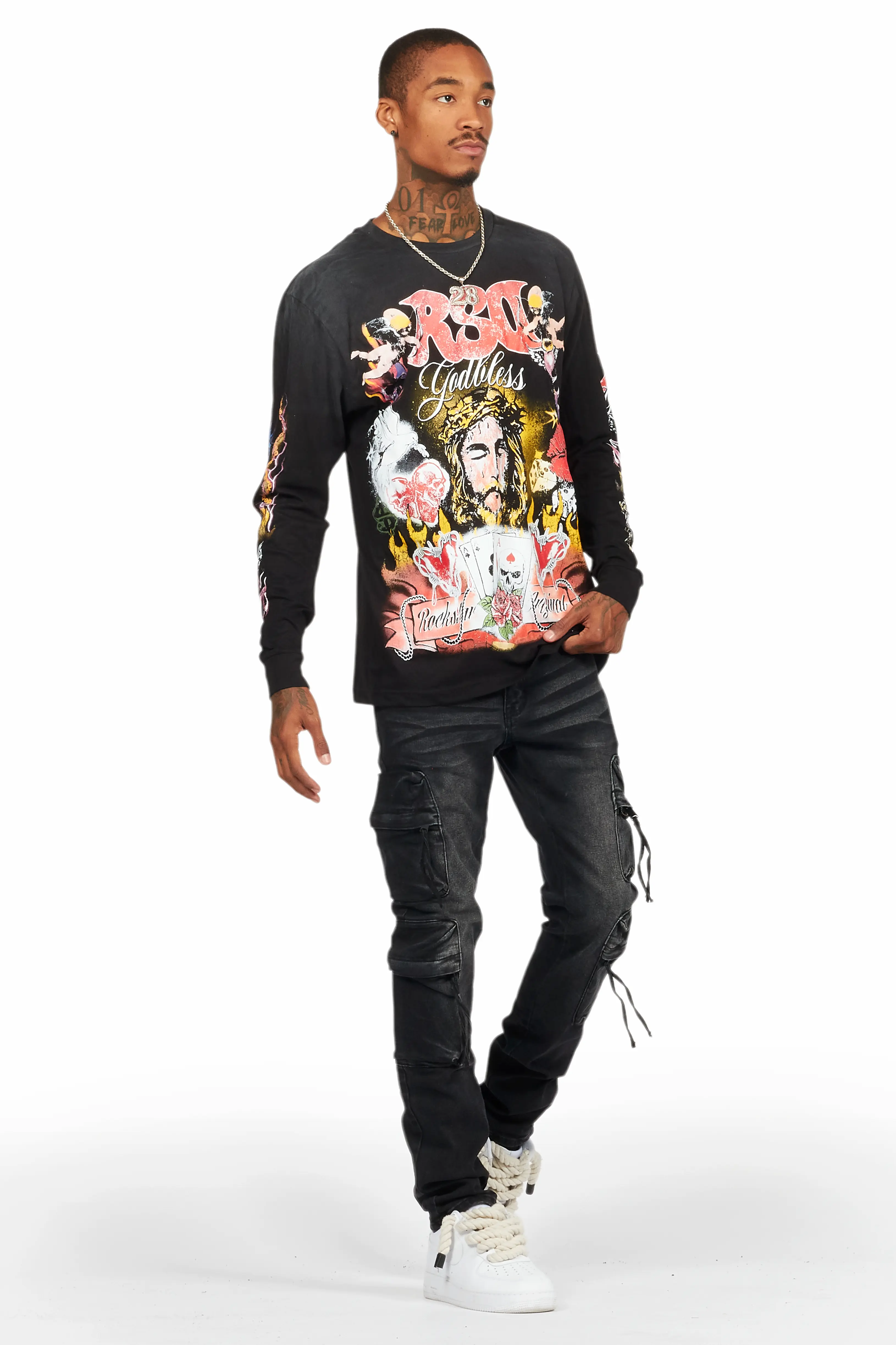 Germain Black Long Sleeve Graphic T-Shirt - Image 4