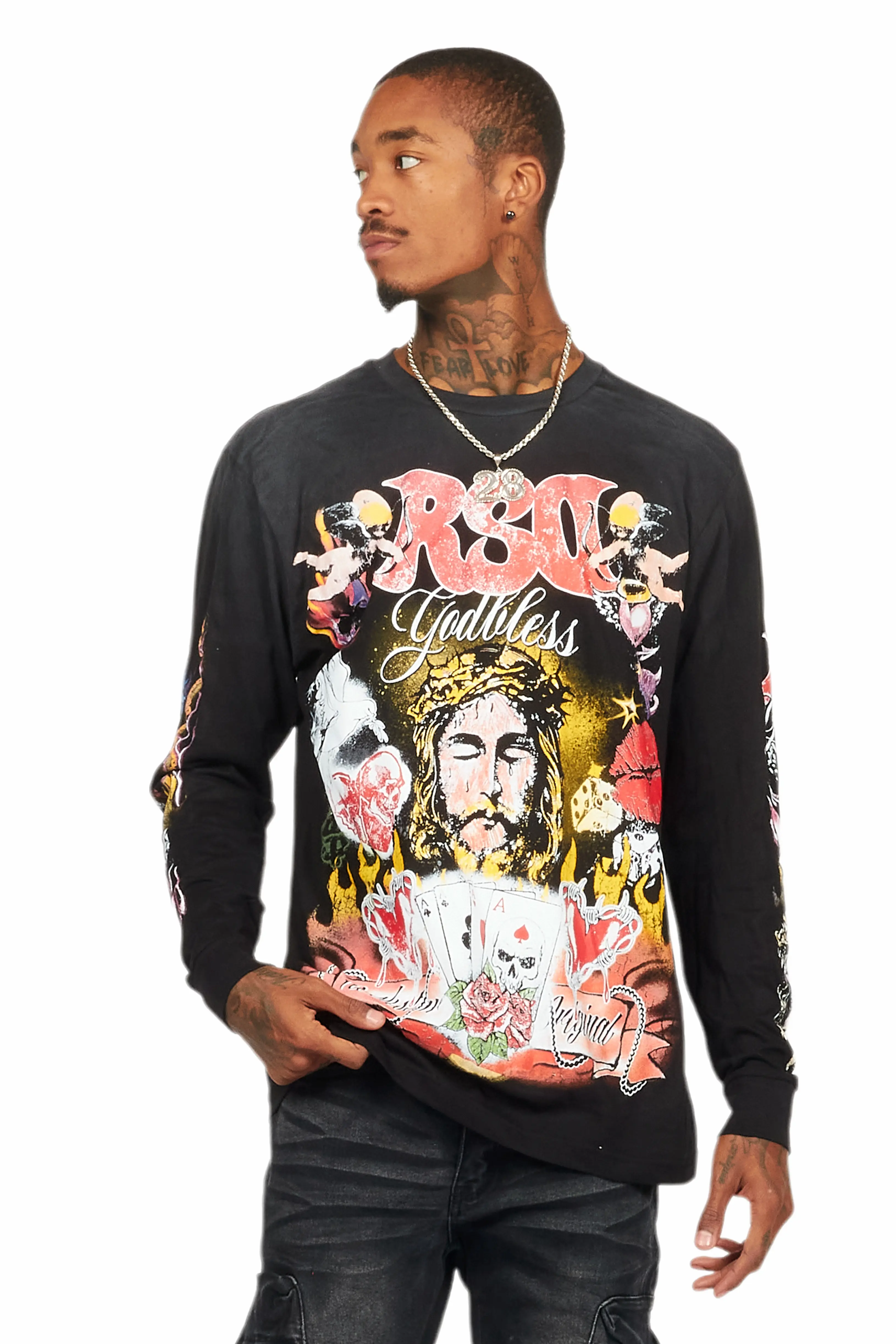Germain Black Long Sleeve Graphic T-Shirt - Image 6