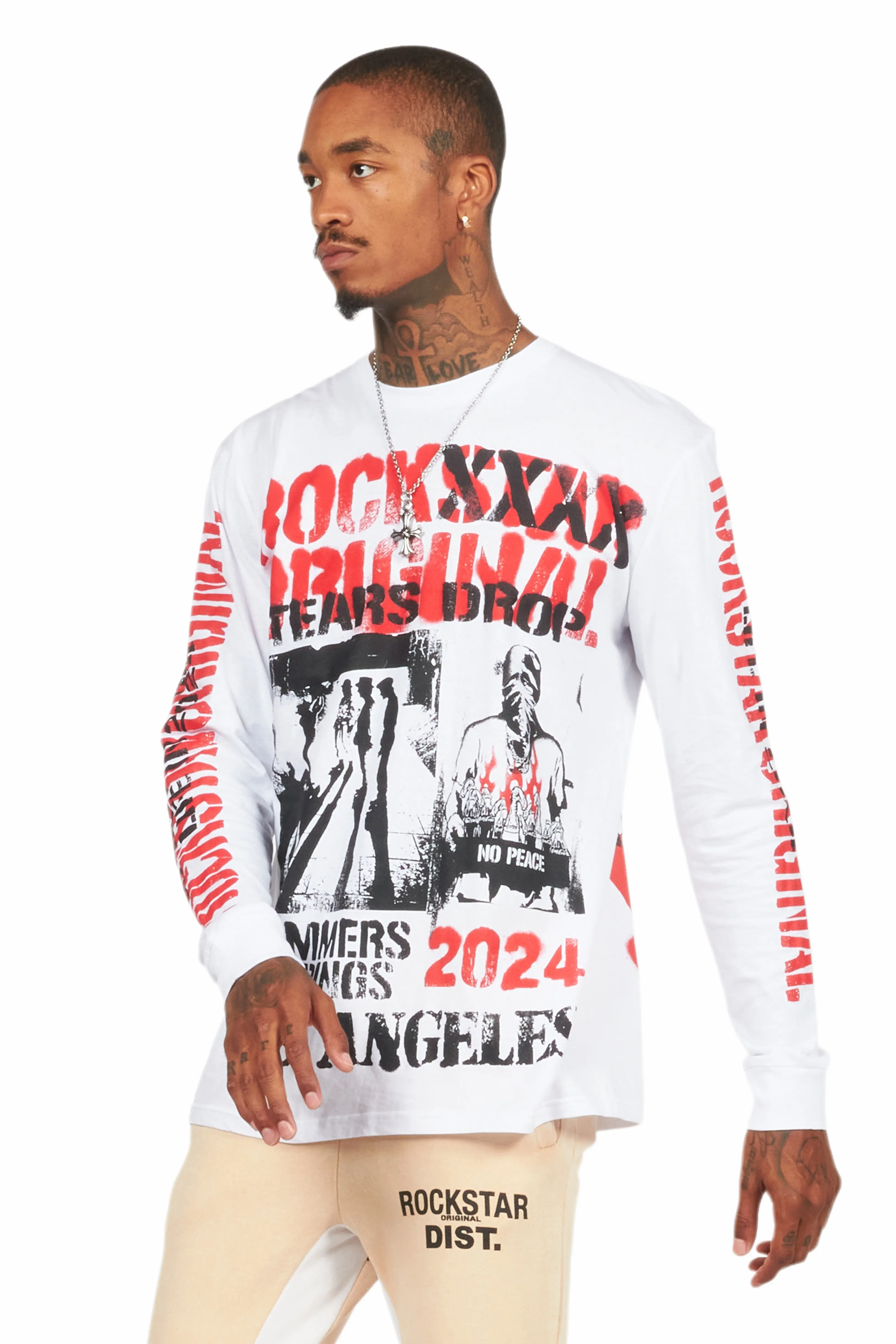 Omer White Long Sleeve Graphic T-Shirt - Image 5