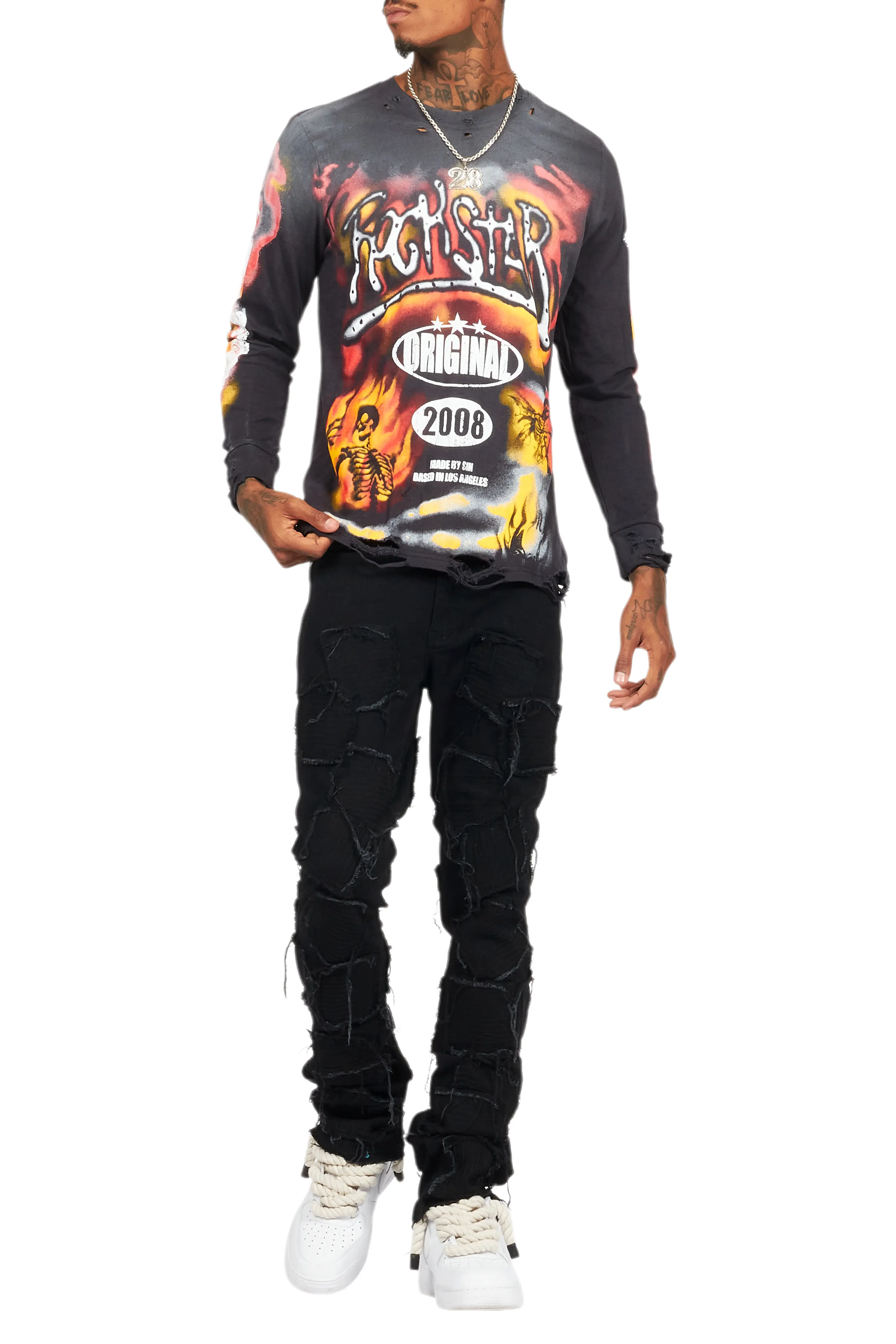 Farren Black Long Sleeve Graphic T-Shirt - Image 7