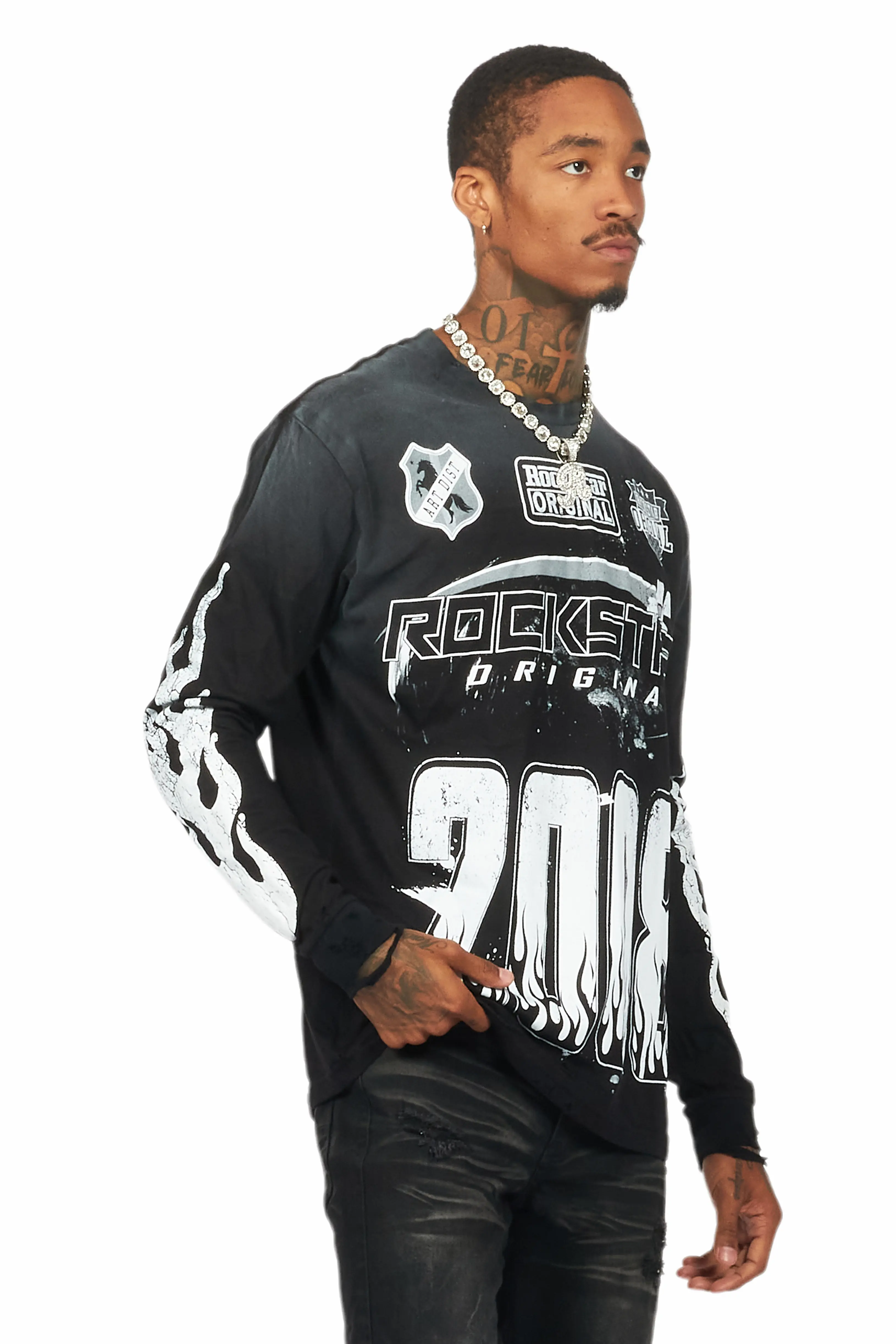 Amos Black/White Long Sleeve Graphic T-Shirt - Image 9