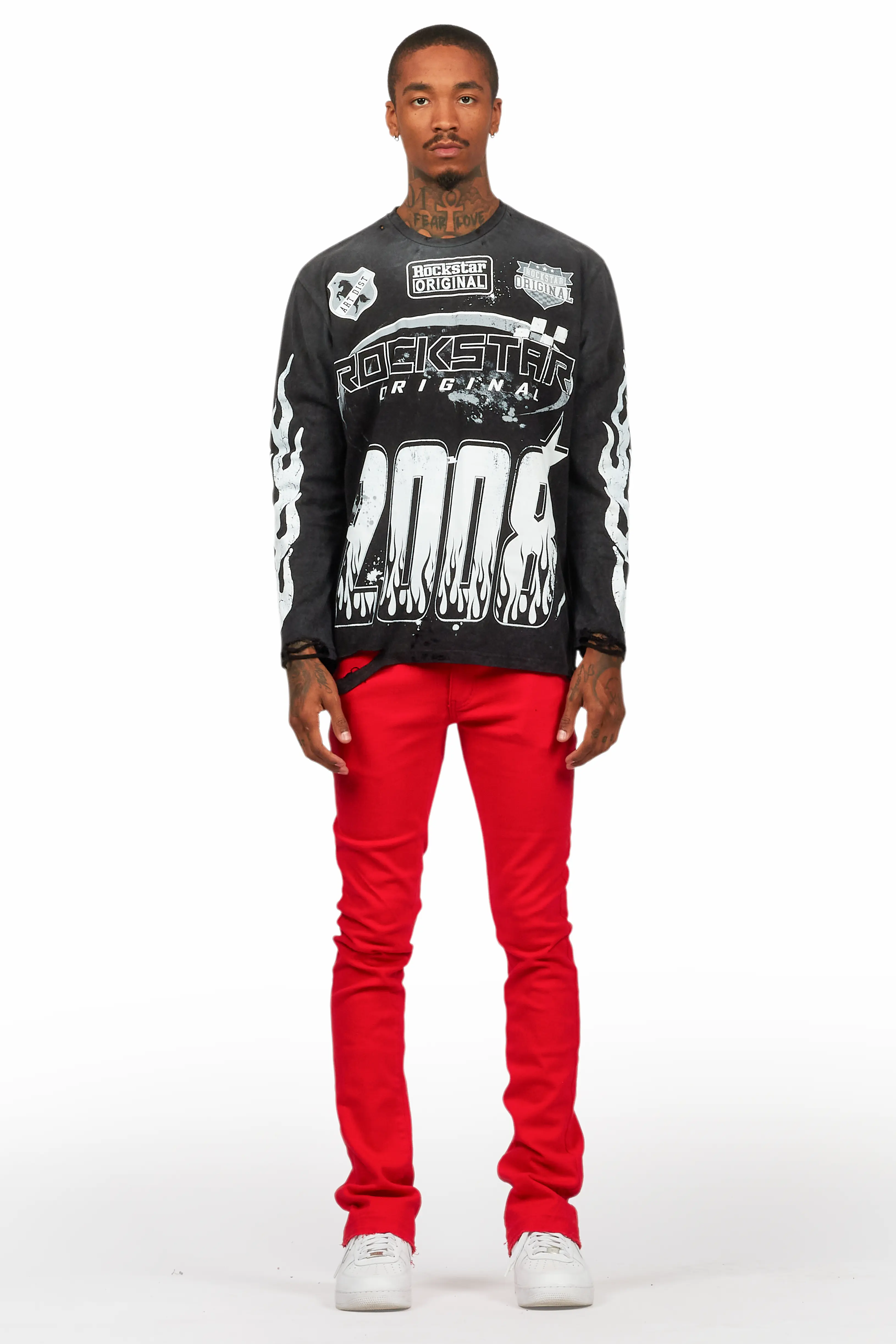 Amos Vintage Black Long Sleeve Graphic T-Shirt - Image 2