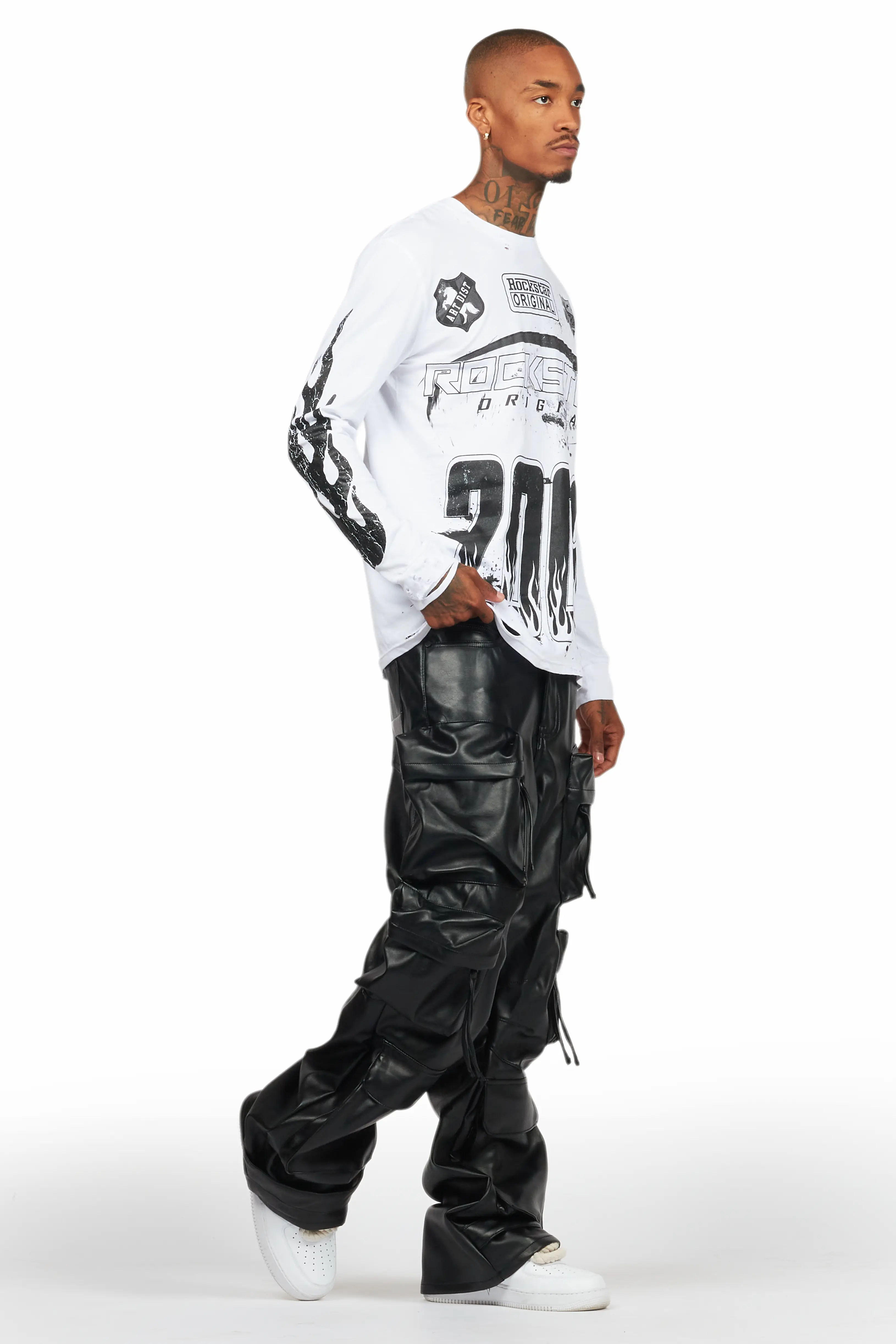 Amos White/Black Long Sleeve Graphic T-Shirt - Image 9