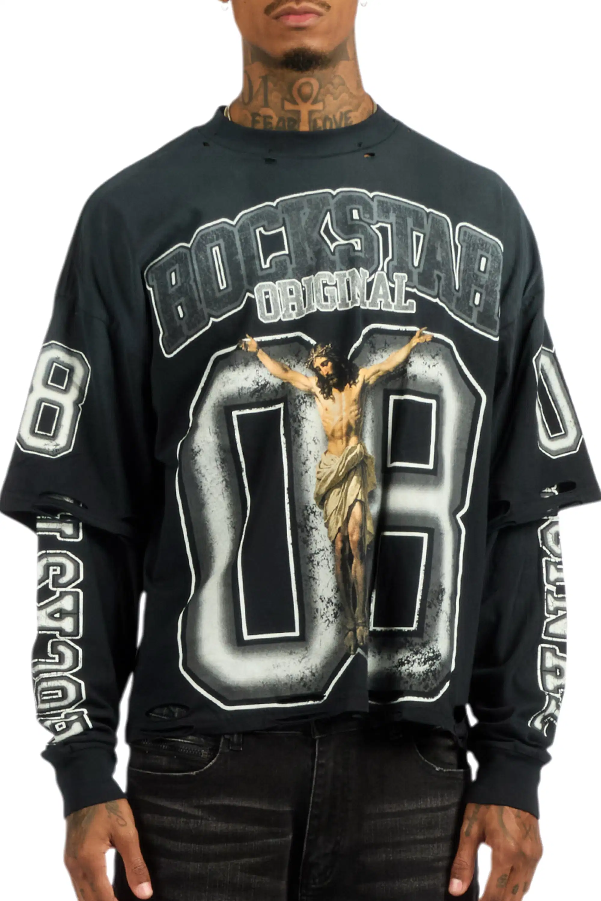 Fields Black/Grey Double Layer Long Sleeve Graphic T-Shirt - Image 8