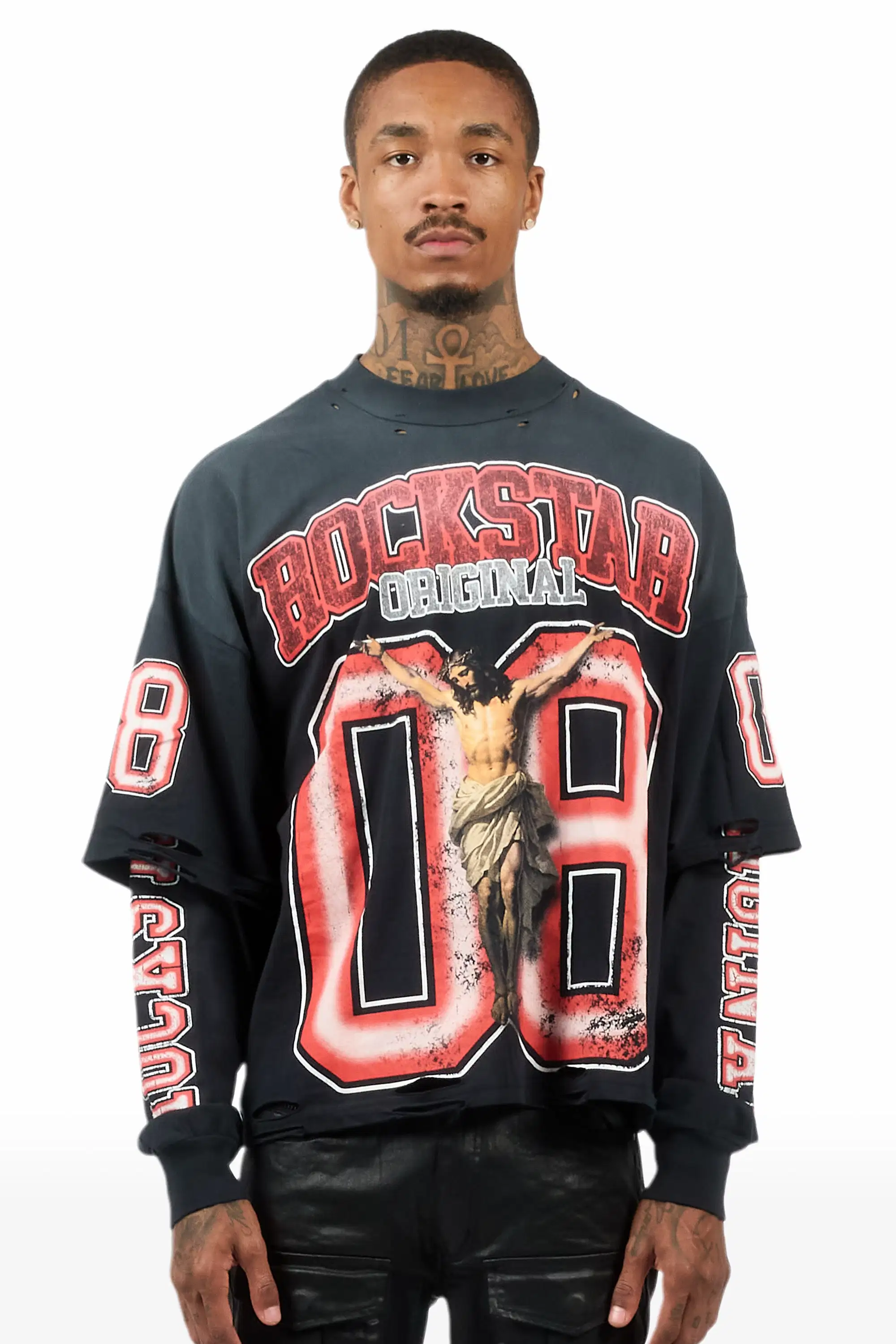 Fields Black/Red Double Layer Long Sleeve Graphic T-Shirt - Image 2