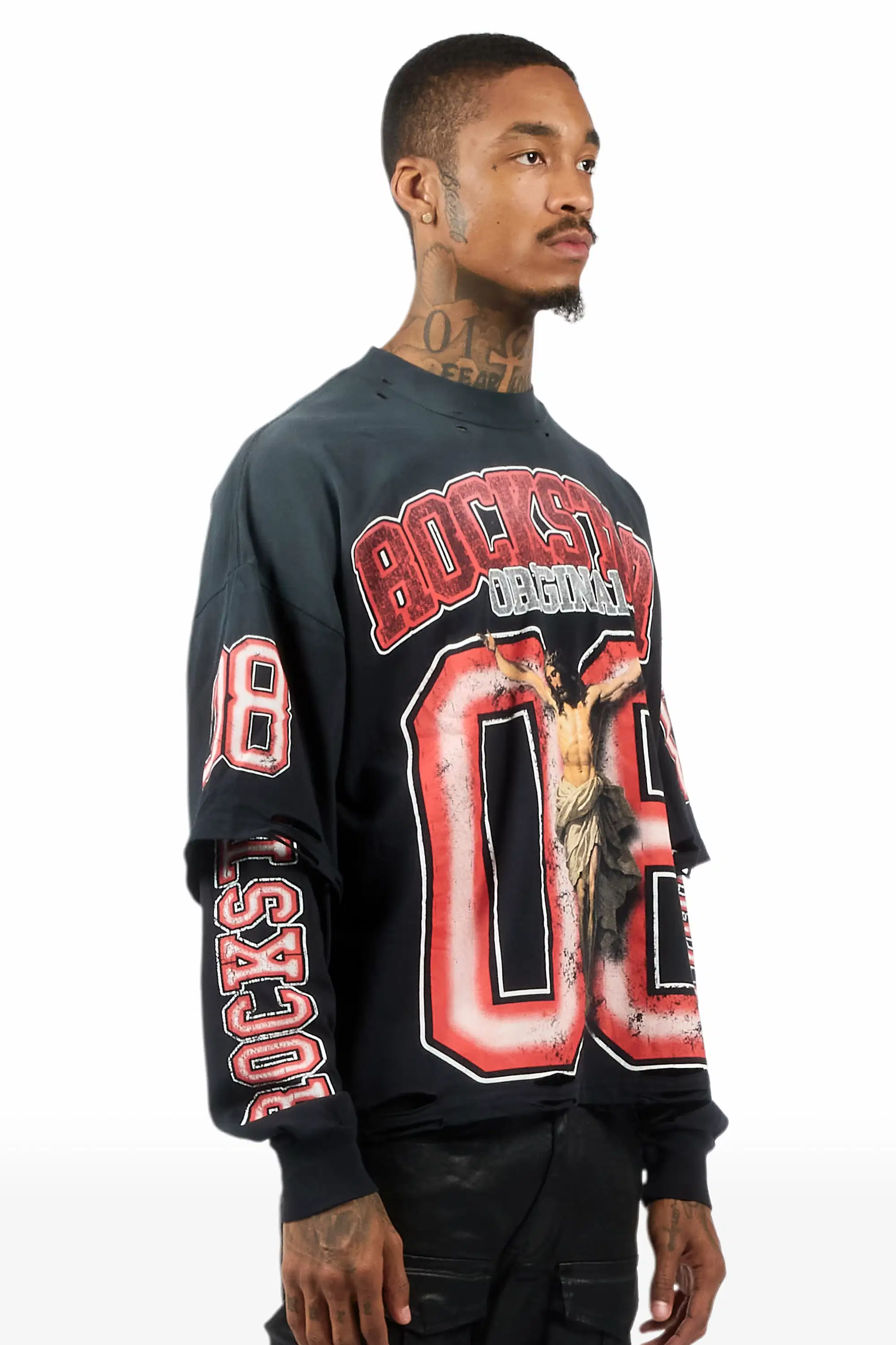 Fields Black/Red Double Layer Long Sleeve Graphic T-Shirt - Image 4