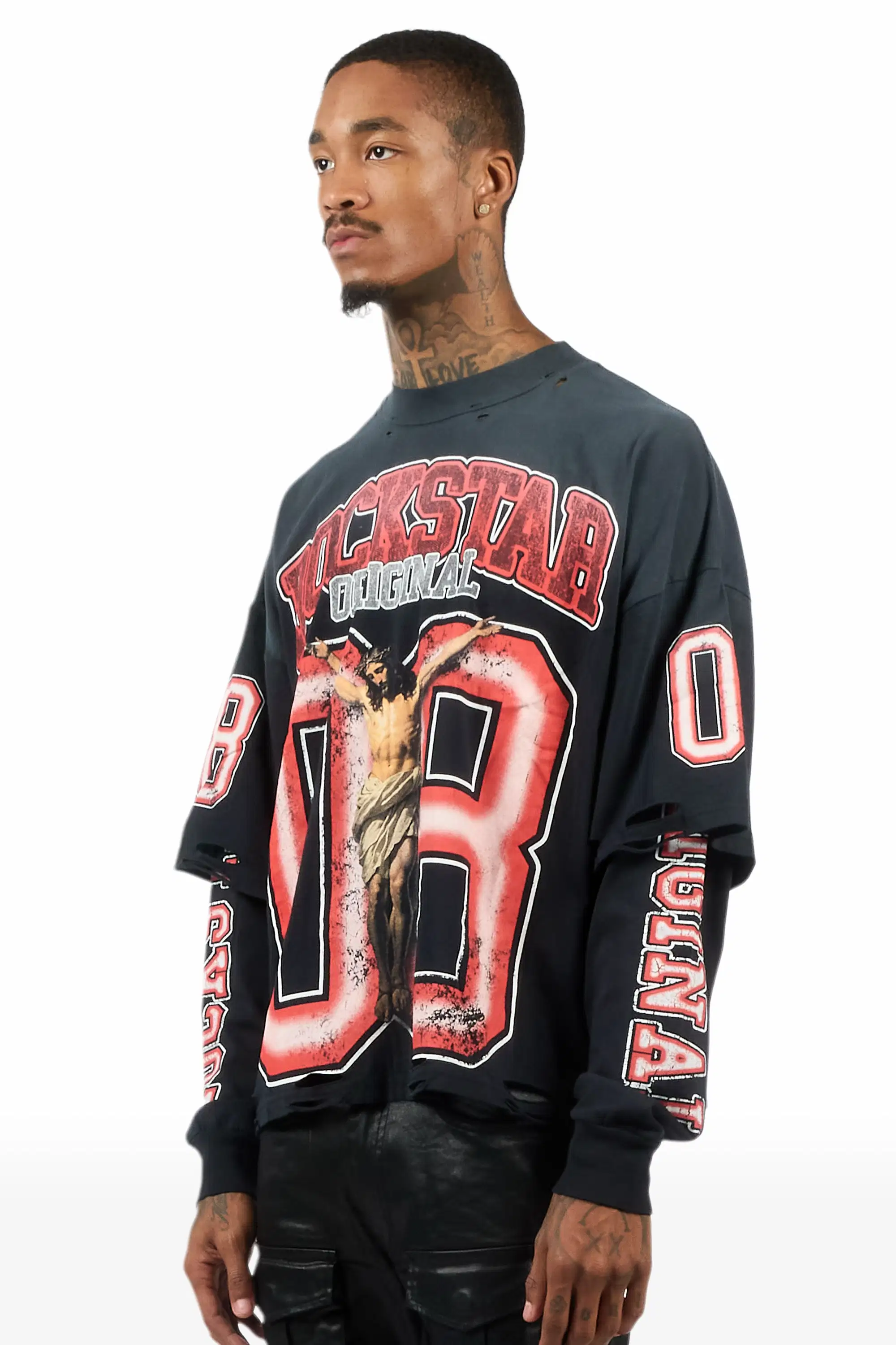 Fields Black/Red Double Layer Long Sleeve Graphic T-Shirt - Image 5