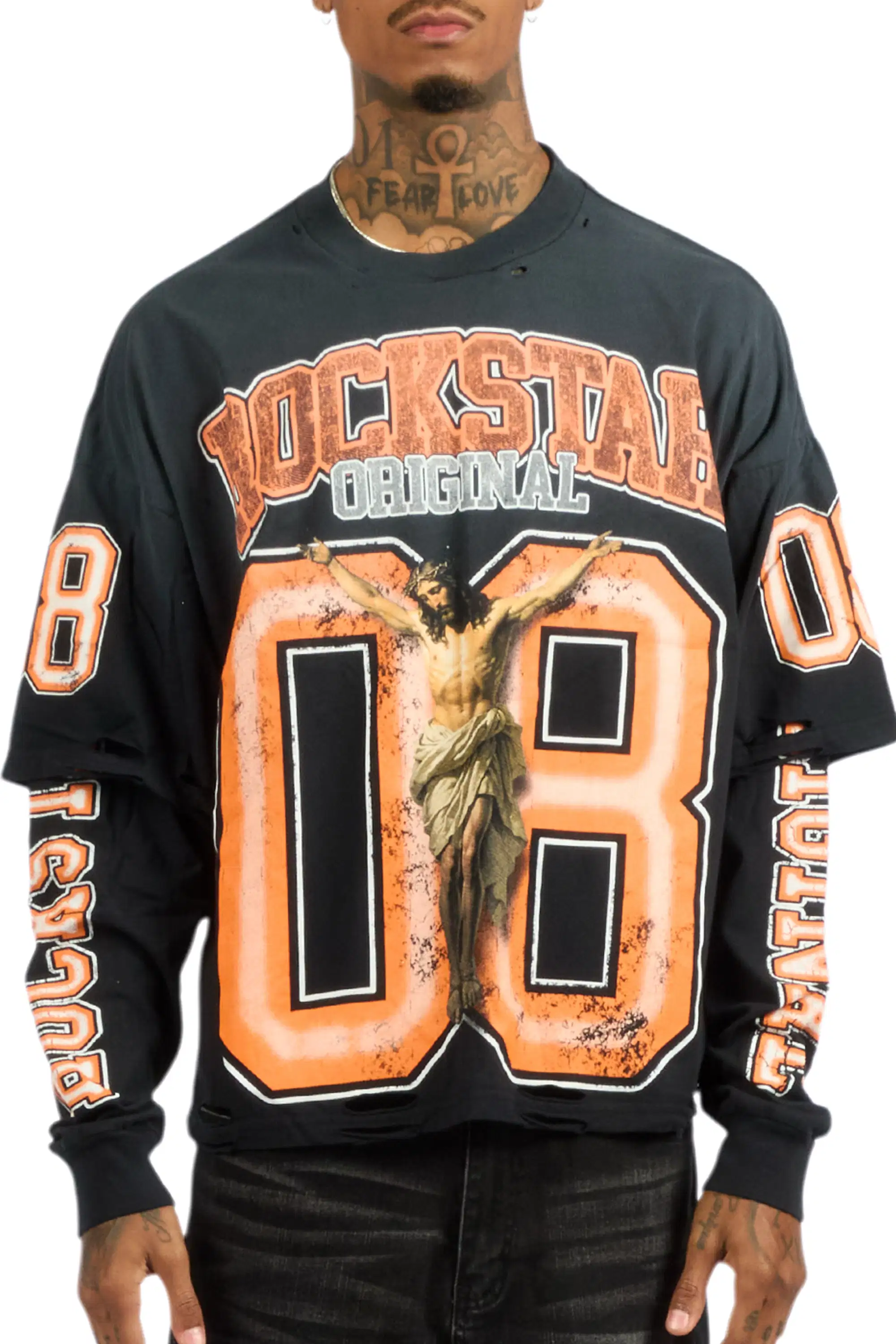 Fields Black/Orange Double Layer Long Sleeve Graphic T-Shirt - Image 8