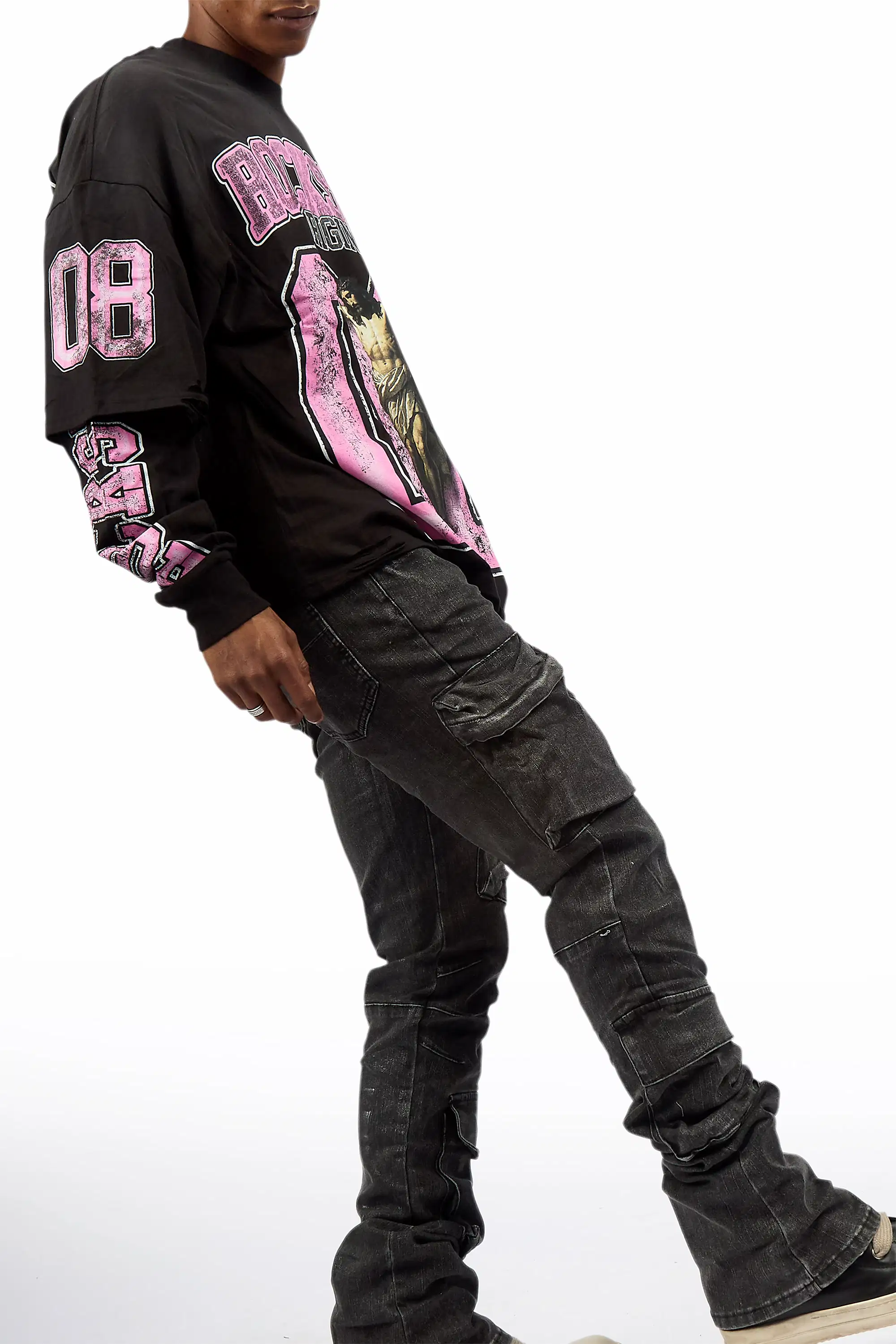 Fields Black/Pink Double Layer Long Sleeve Graphic T-Shirt - Image 3