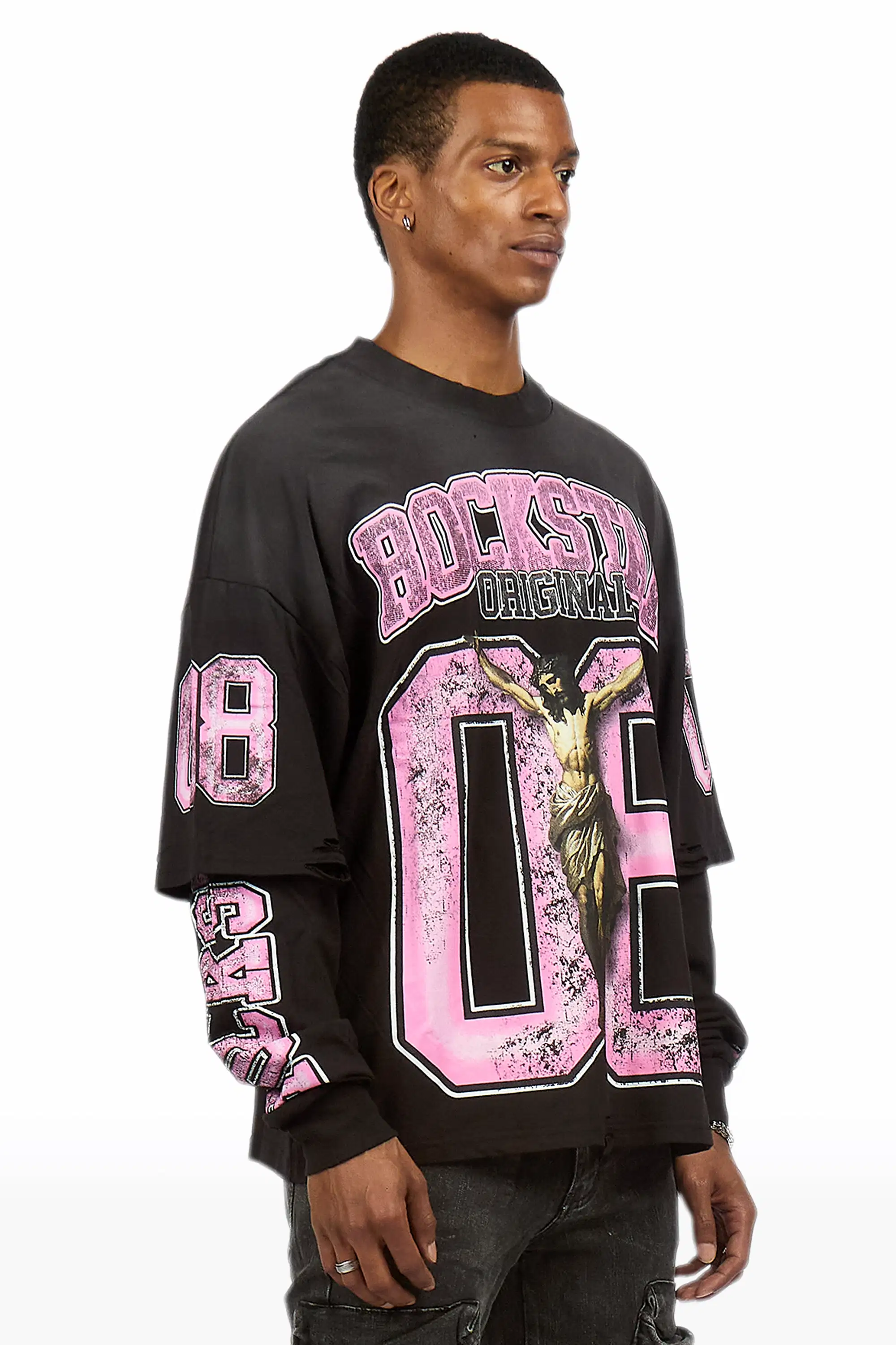 Fields Black/Pink Double Layer Long Sleeve Graphic T-Shirt - Image 5