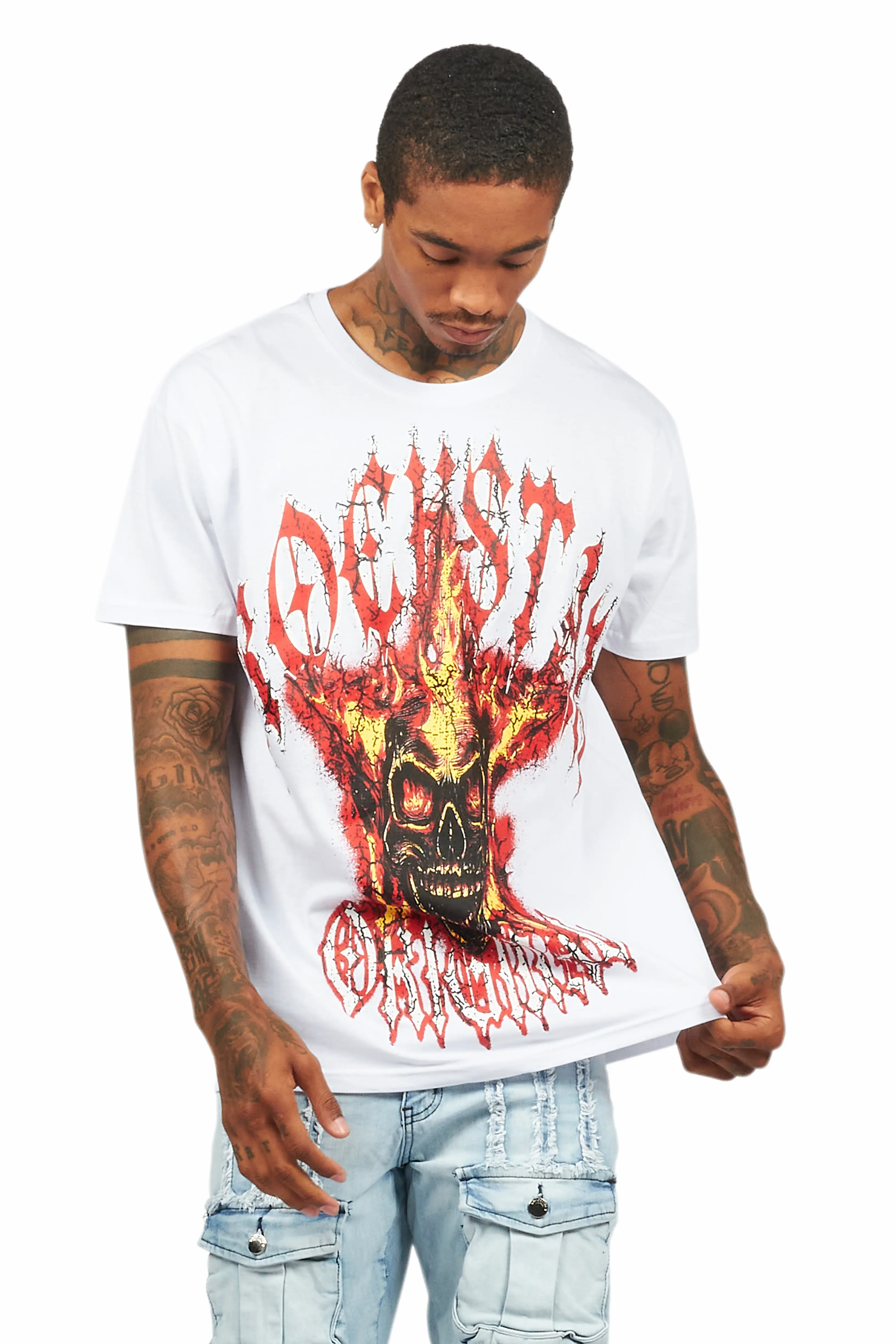 Kalvin White Oversized Graphic T-Shirt - Image 3