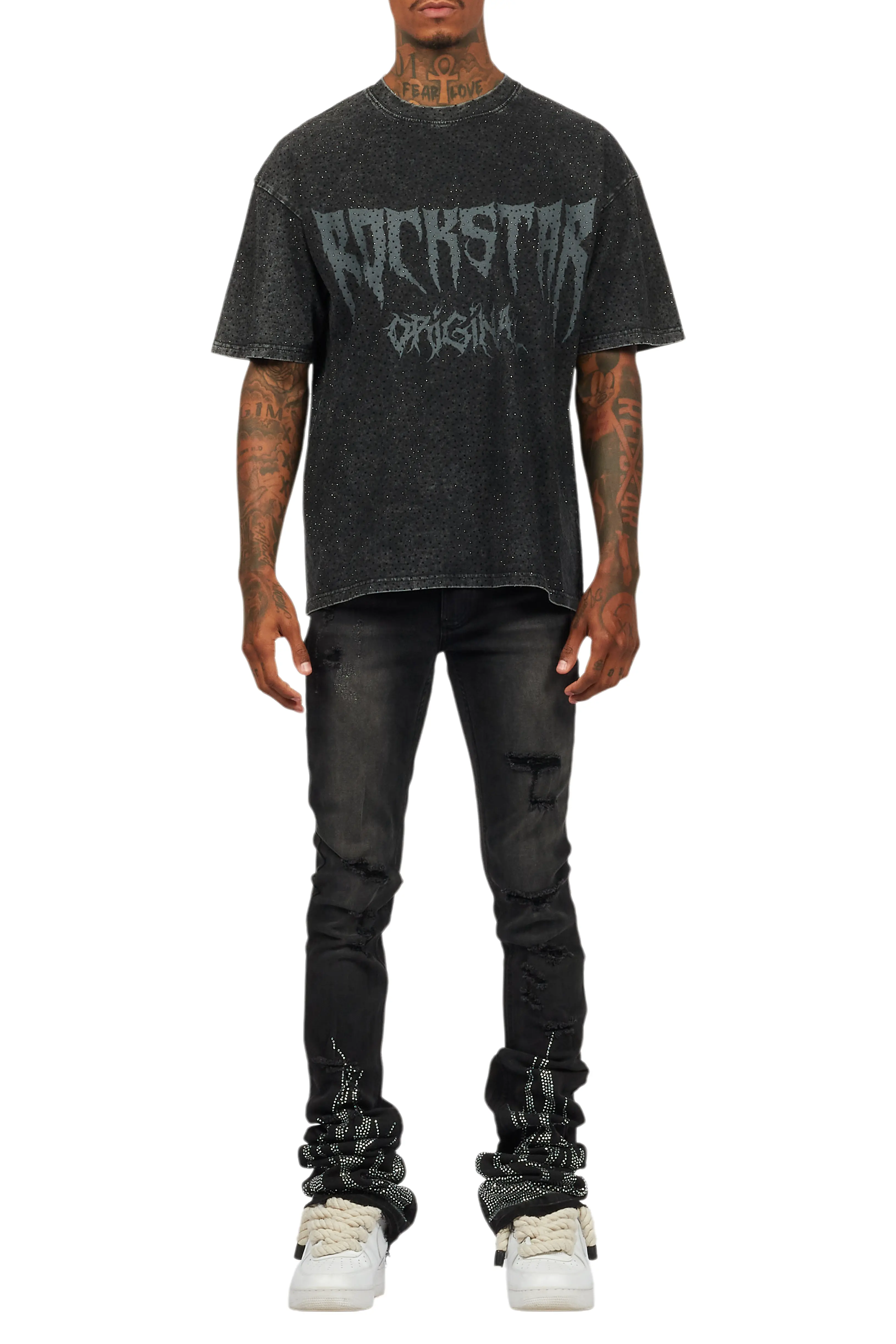 Andros Black Graphic Rhinestone T-Shirt - Image 10