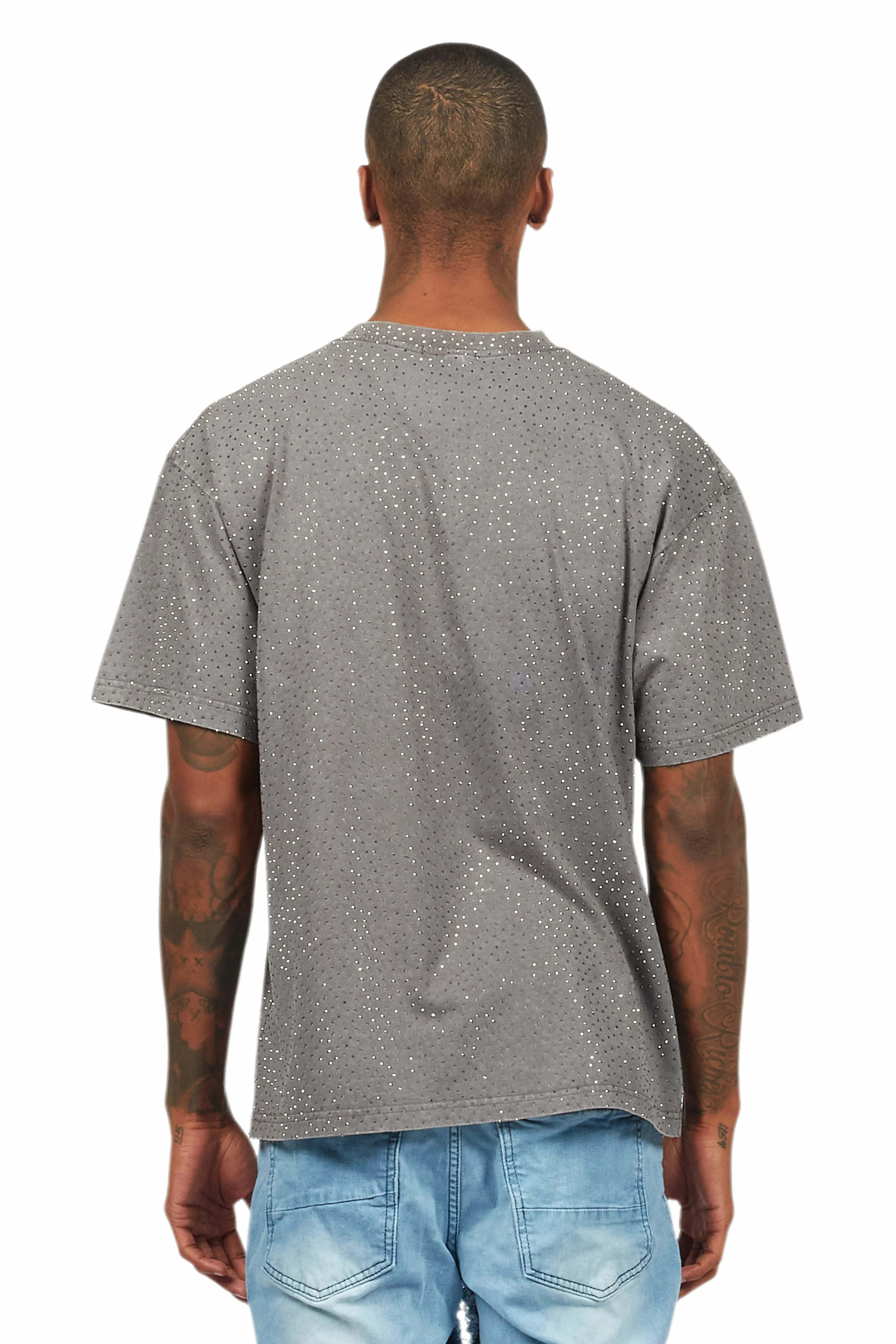 Andros Grey Graphic Rhinestone T-Shirt - Image 6