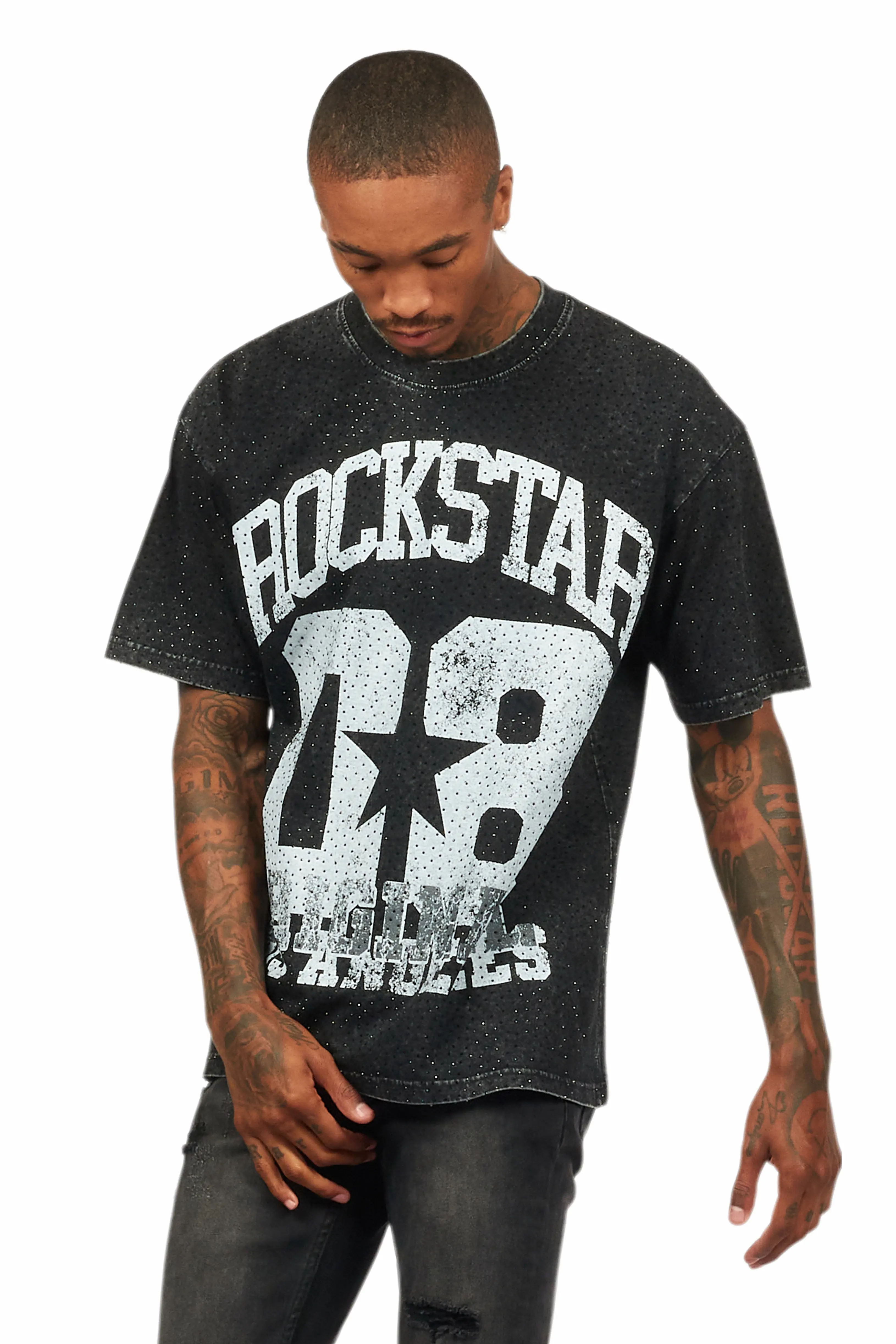Flamur Black Graphic Rhinestone T-Shirt - Image 3