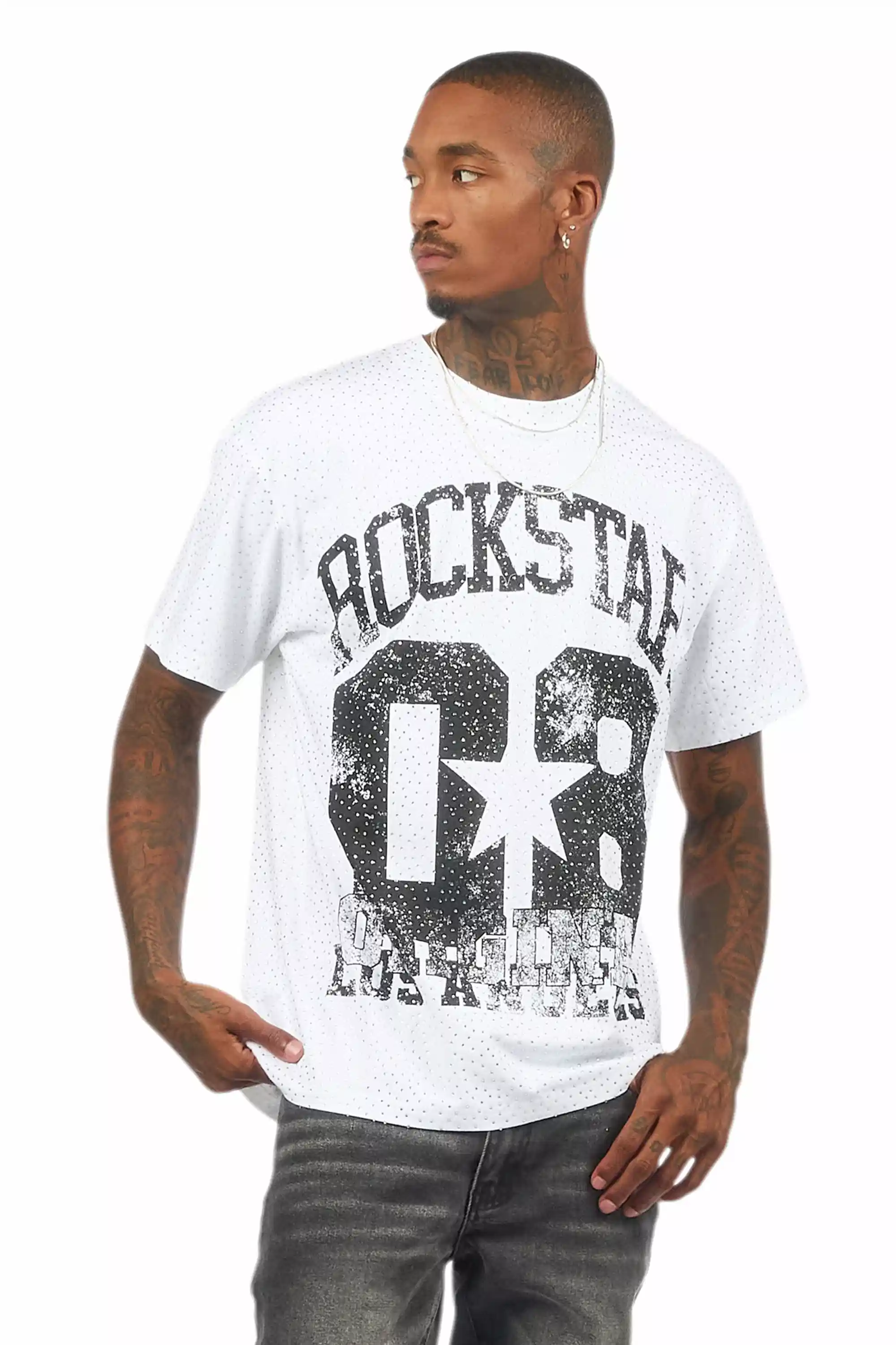 Flamur White Graphic Rhinestone T-Shirt - Image 3