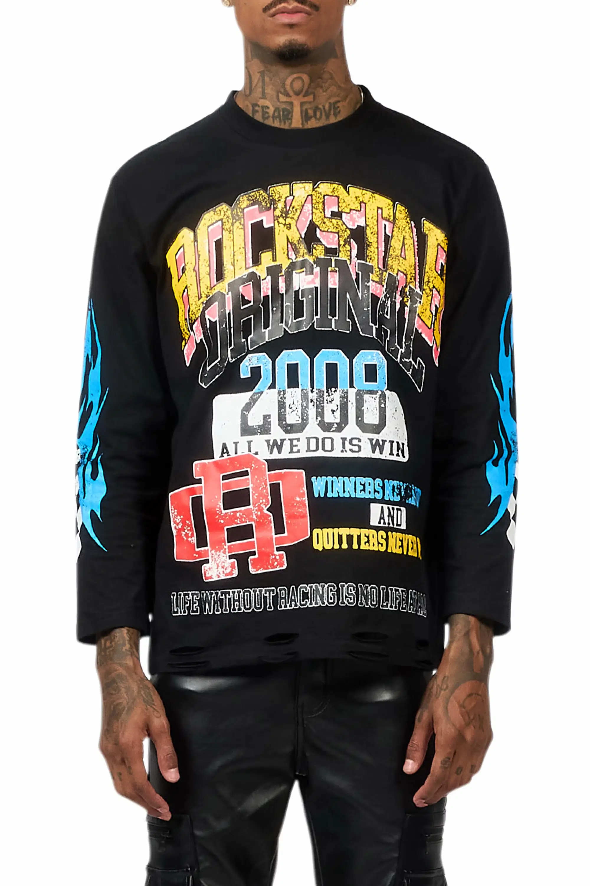 Colorful Race Black Long Sleeve Graphic T-Shirt - Image 7