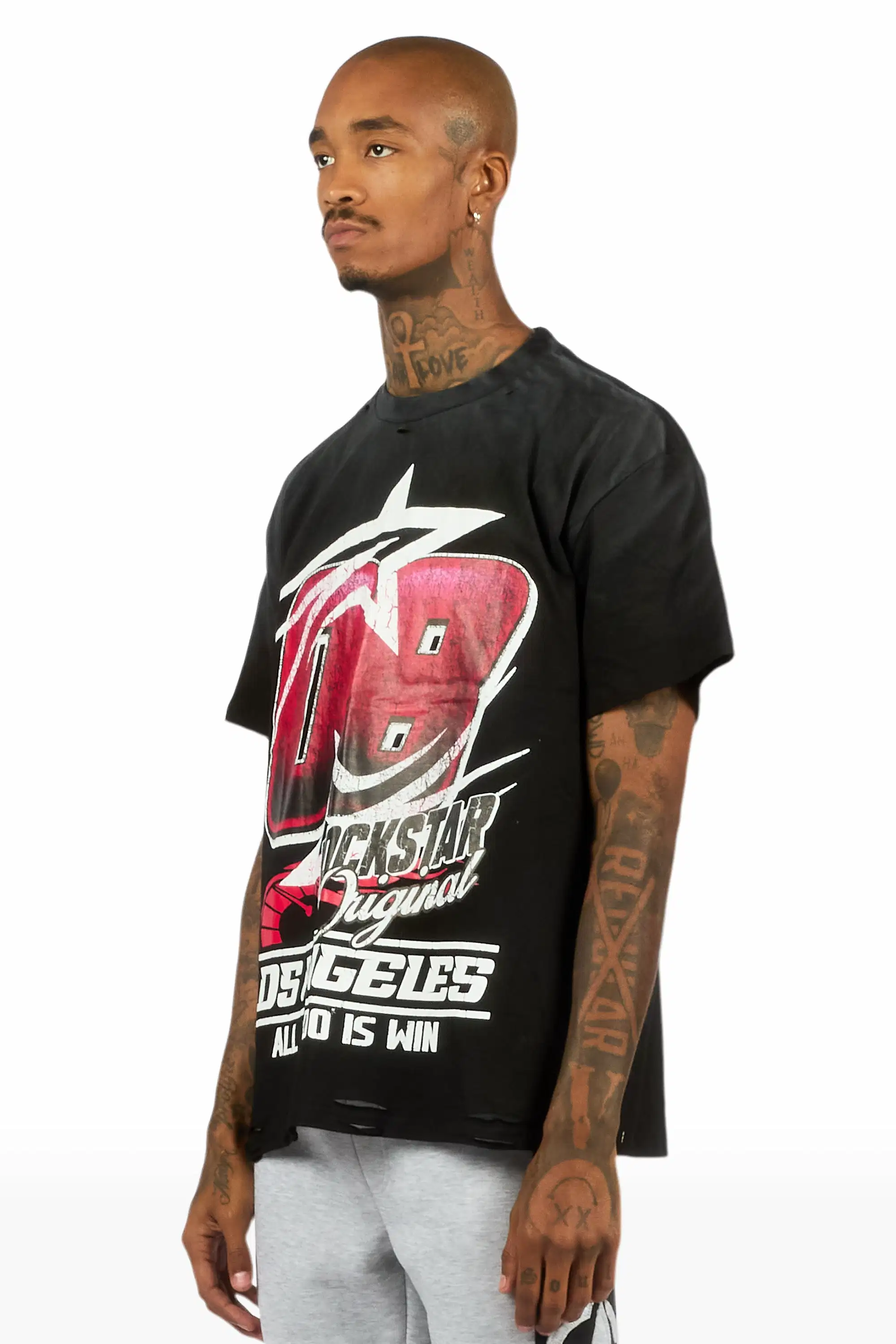 Kastell Black Oversized Distressed Graphic T-Shirt - Image 3