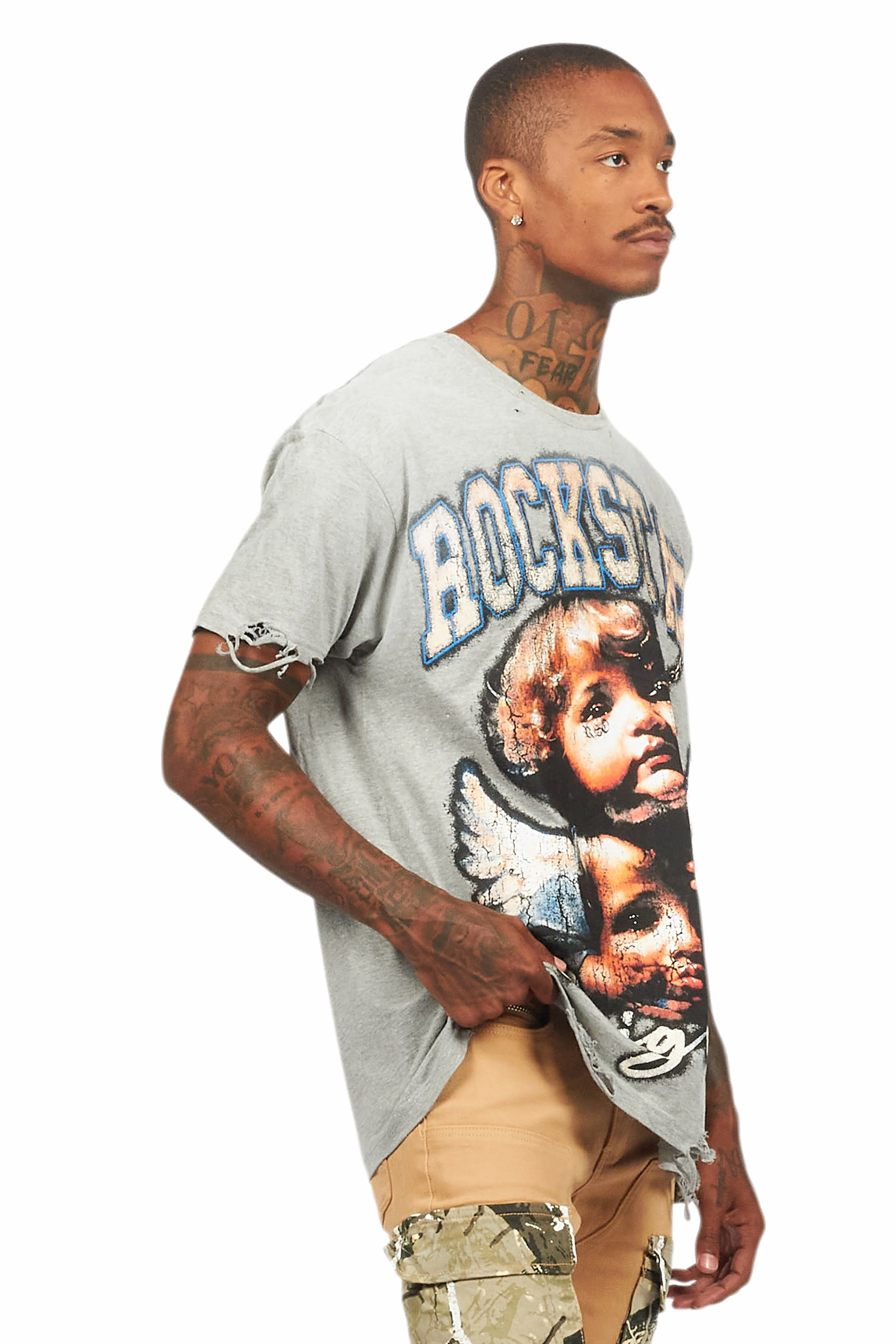 Deiter Heather Grey Oversized Graphic T-Shirt - Image 3