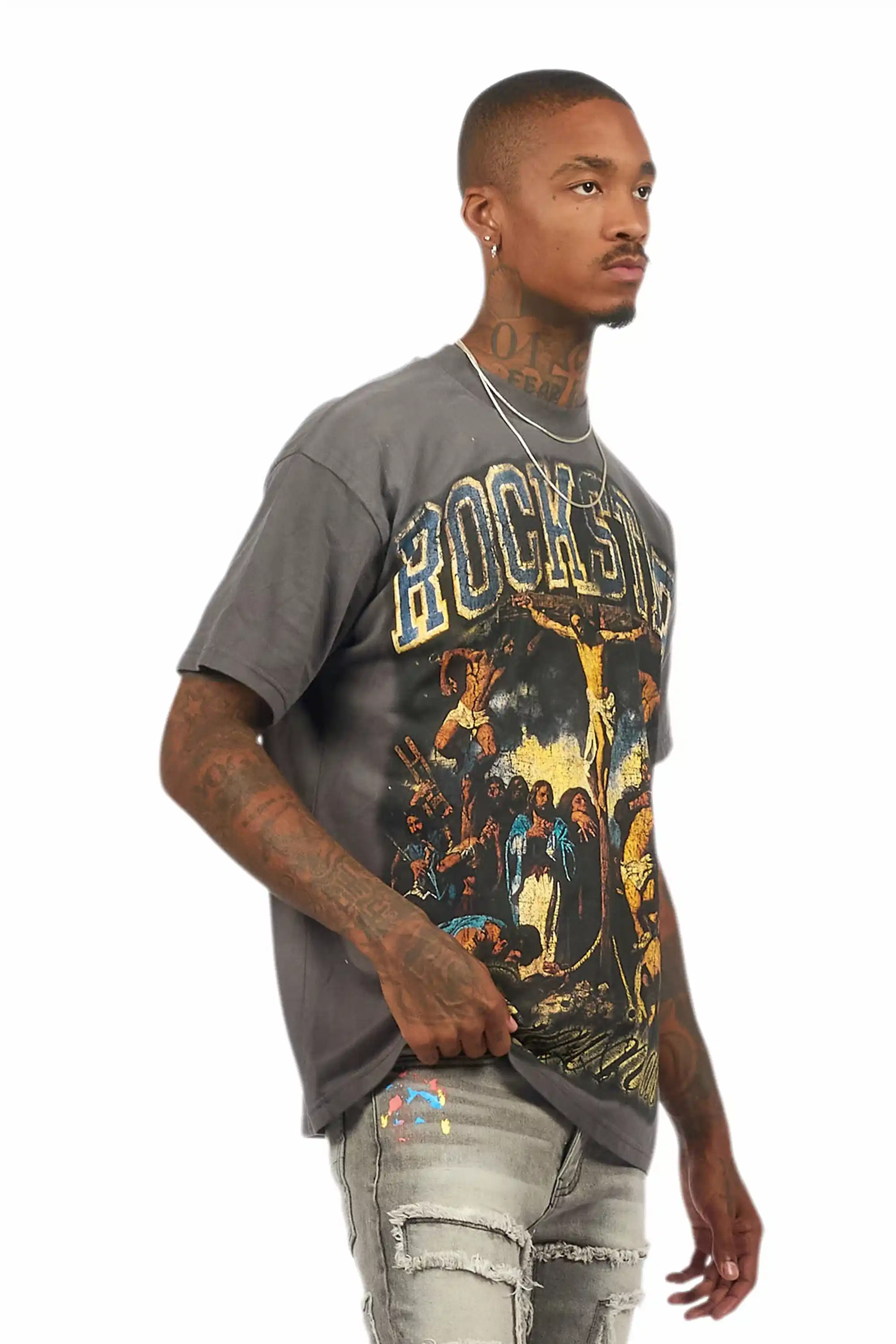 Waller Vintage Grey Oversized Graphic T-Shirt - Image 3
