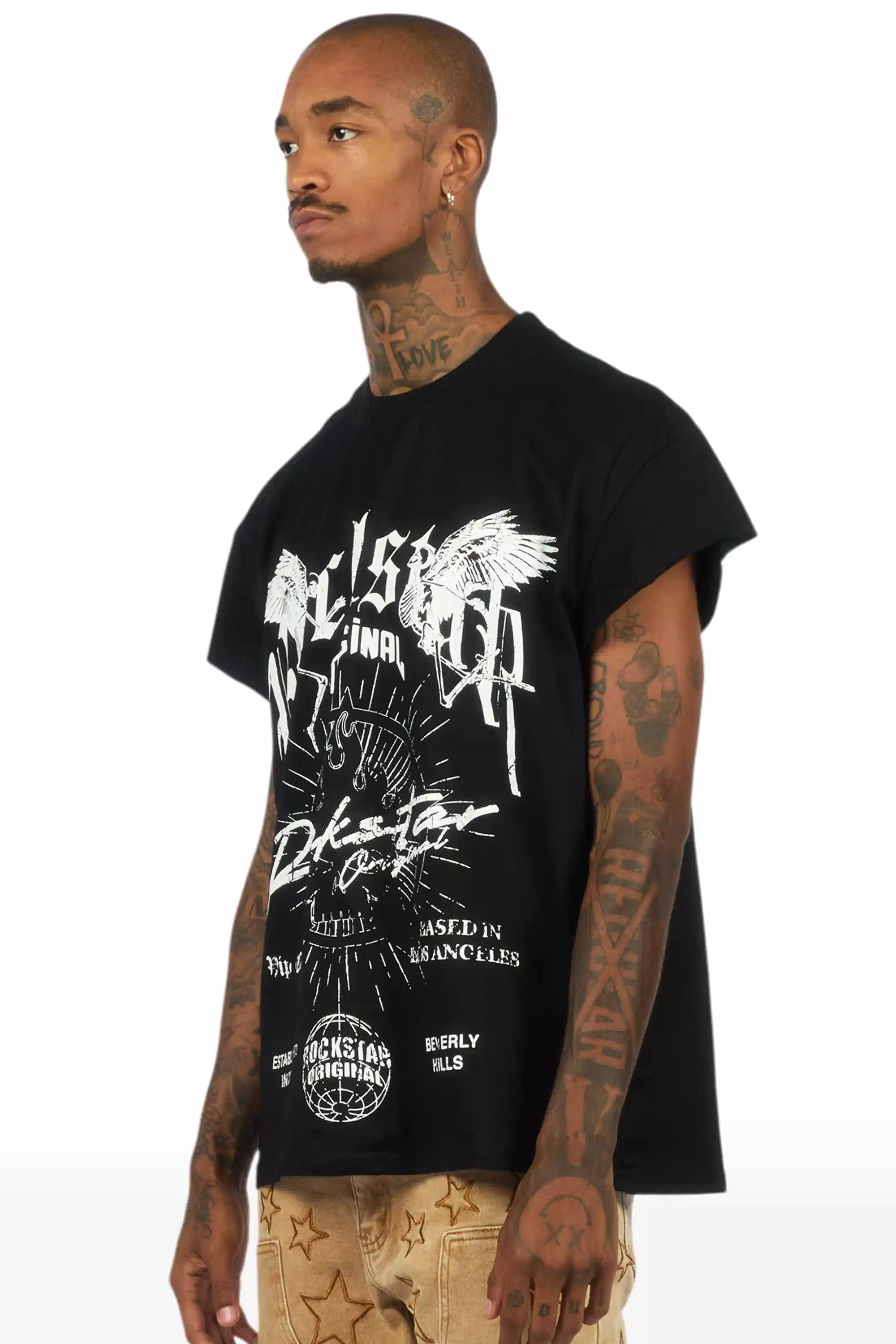 Tally Black Sleeveless Graphic T-Shirt - Image 4