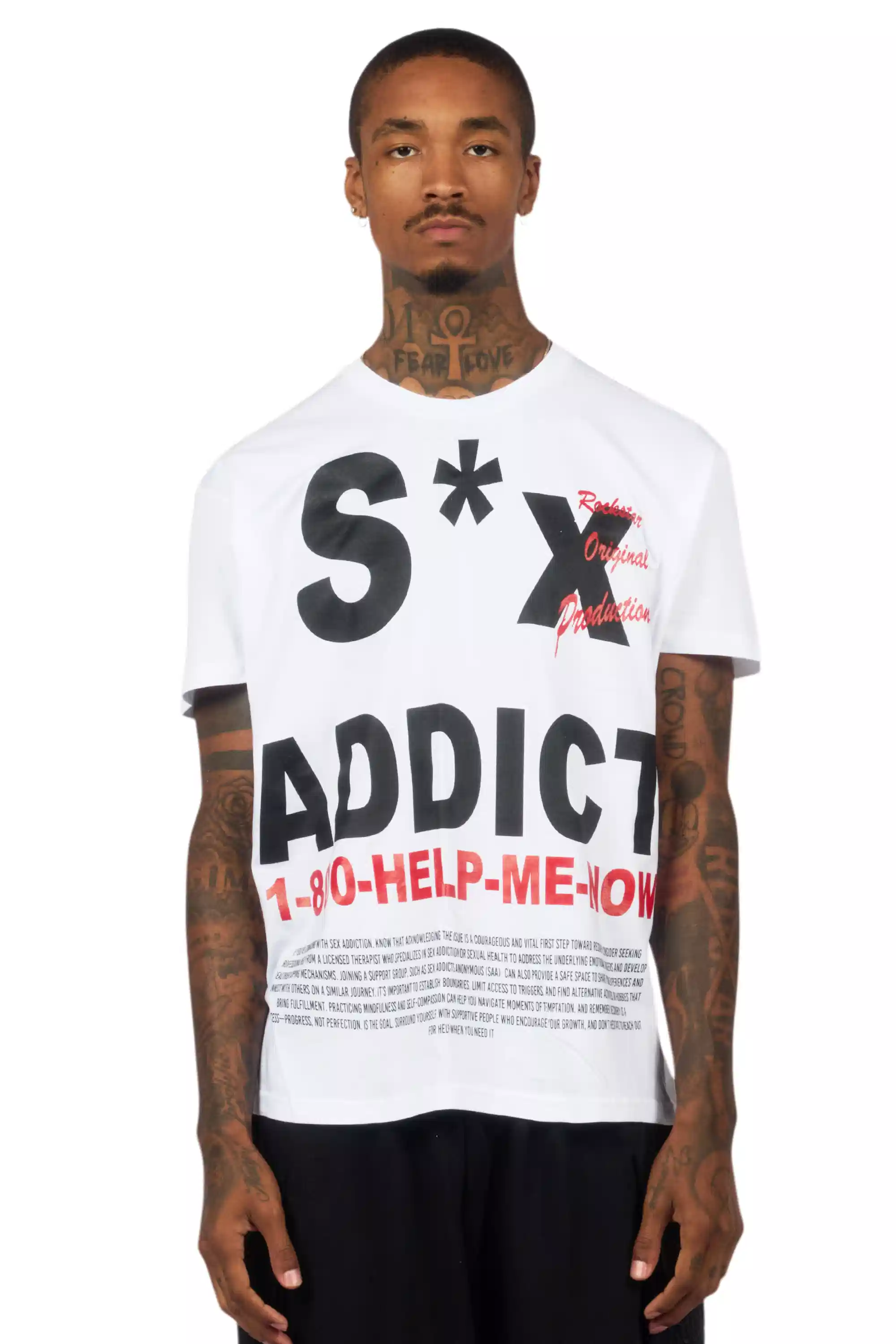 Addict White Graphic T-Shirt - Image 2