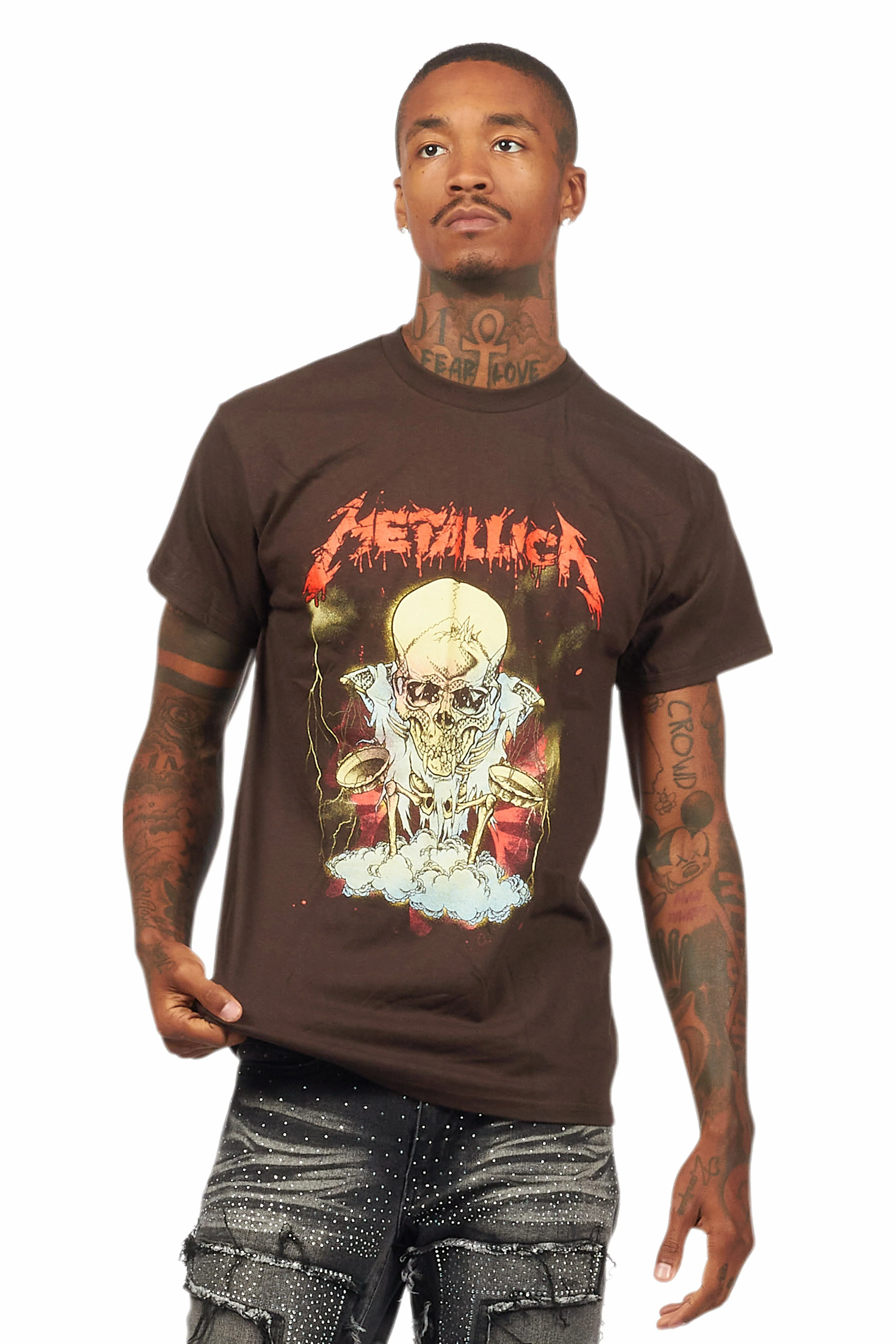 Metallica Skull Brown/Red Graphic T-Shirt - Image 4
