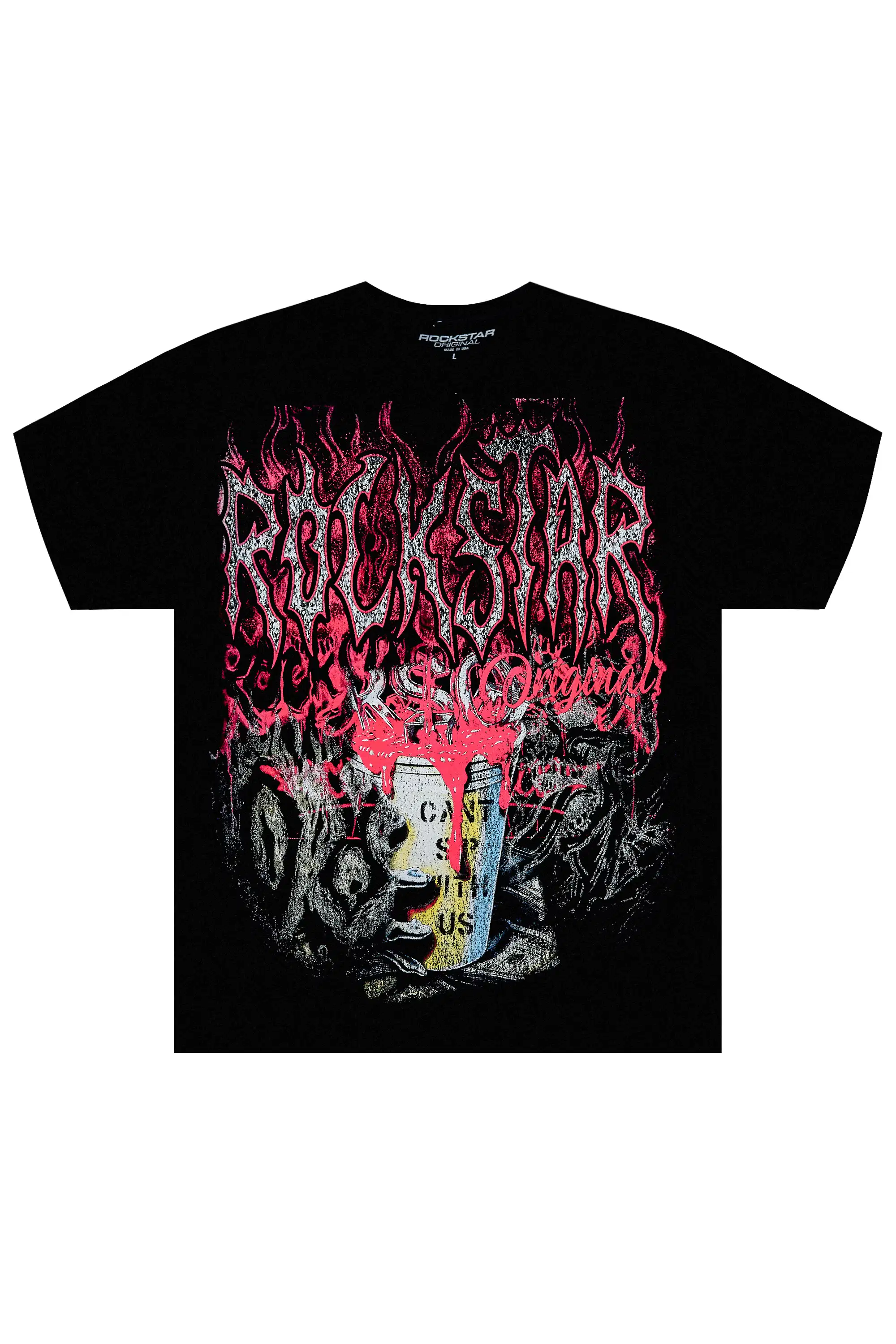 Roux Black Oversized Graphic T-Shirt