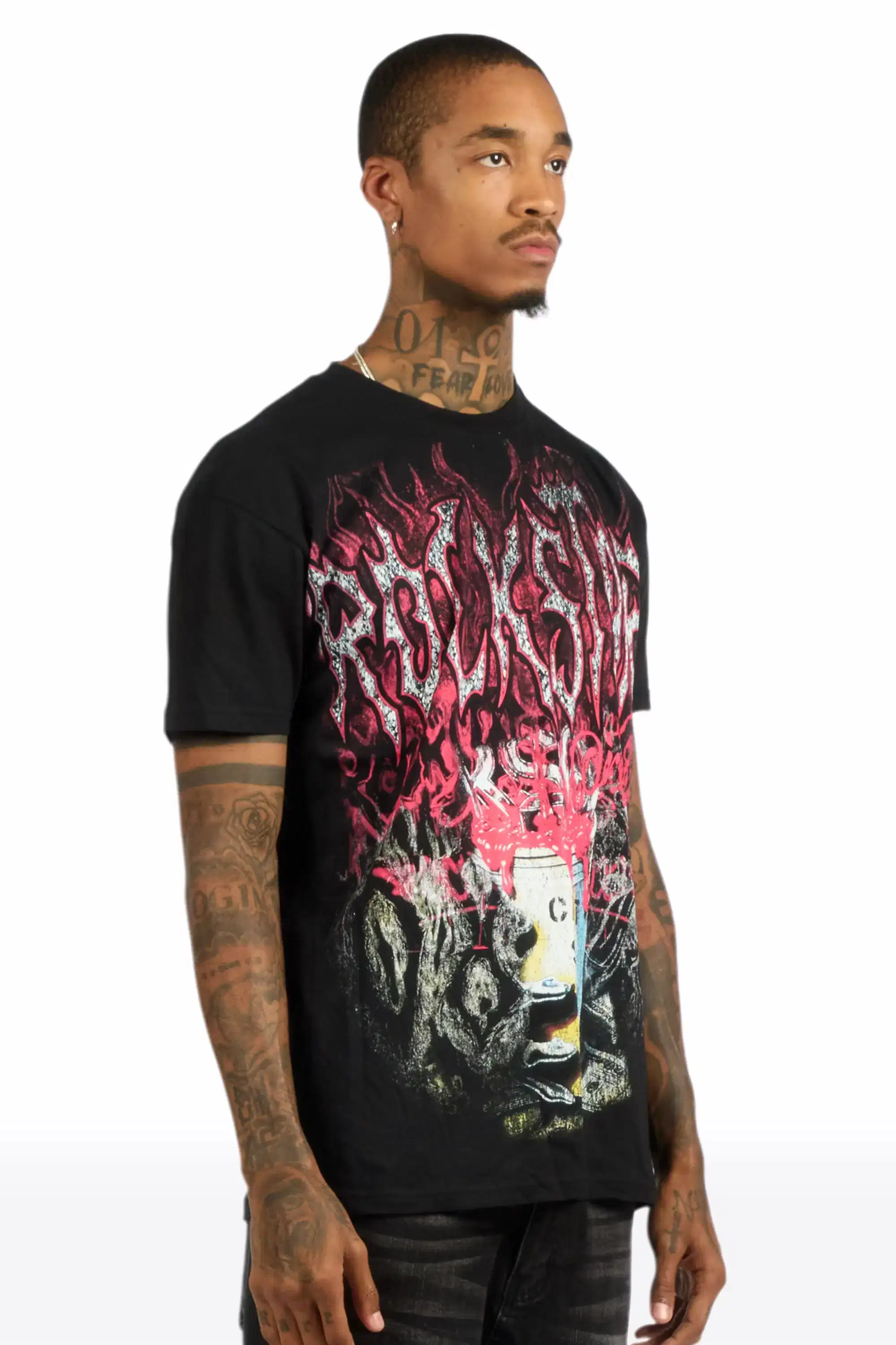 Roux Black Oversized Graphic T-Shirt - Image 3