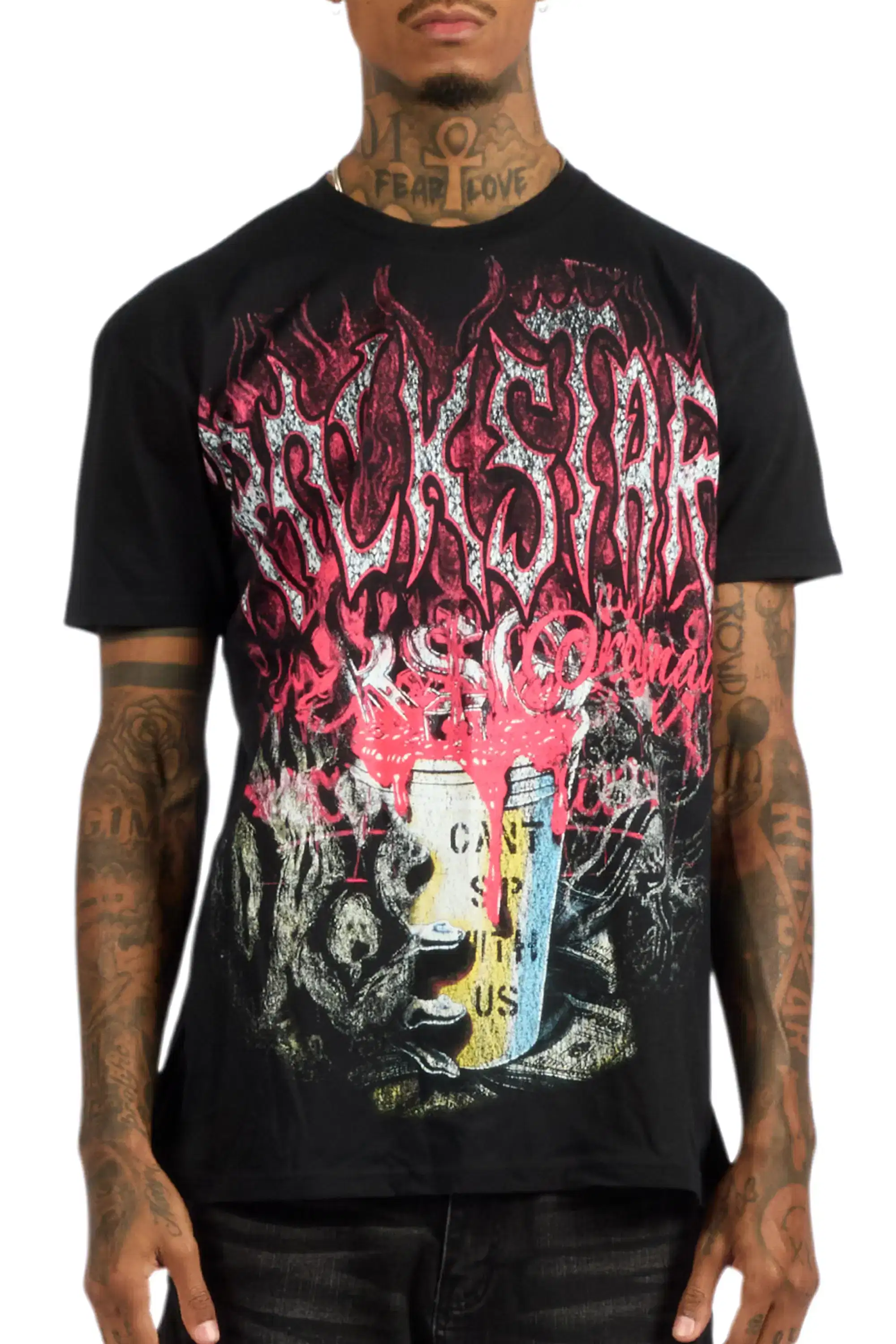 Roux Black Oversized Graphic T-Shirt - Image 8
