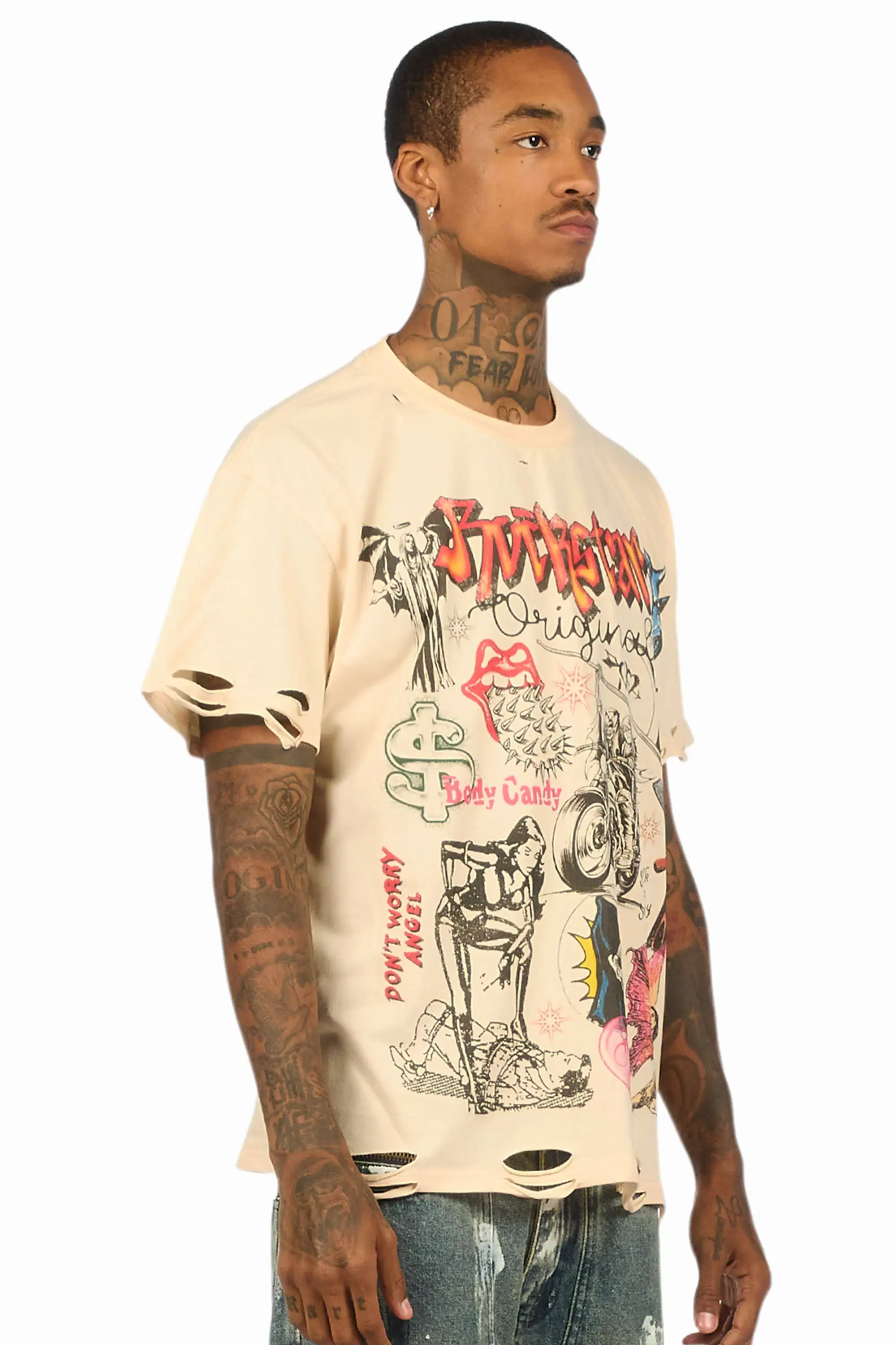 Shootah Beige Oversized Graphic T-Shirt - Image 3