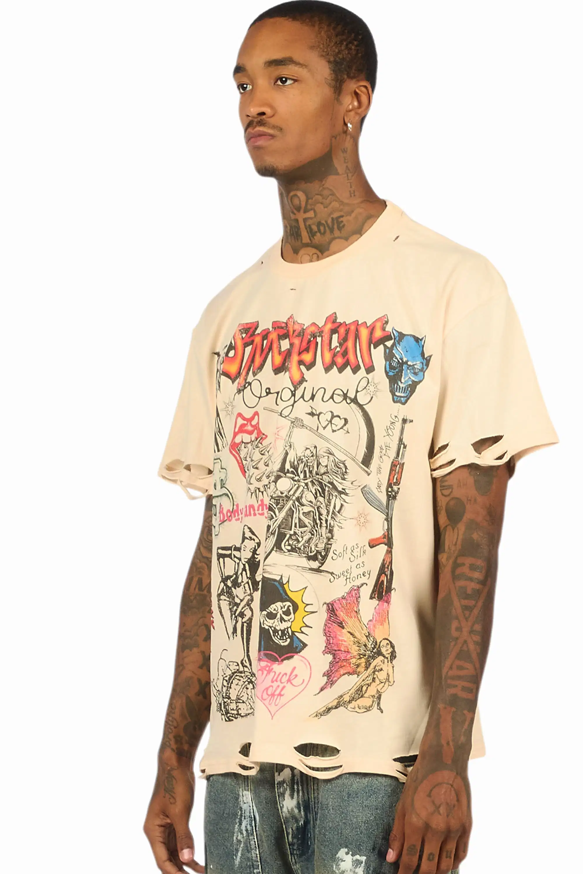 Shootah Beige Oversized Graphic T-Shirt - Image 4